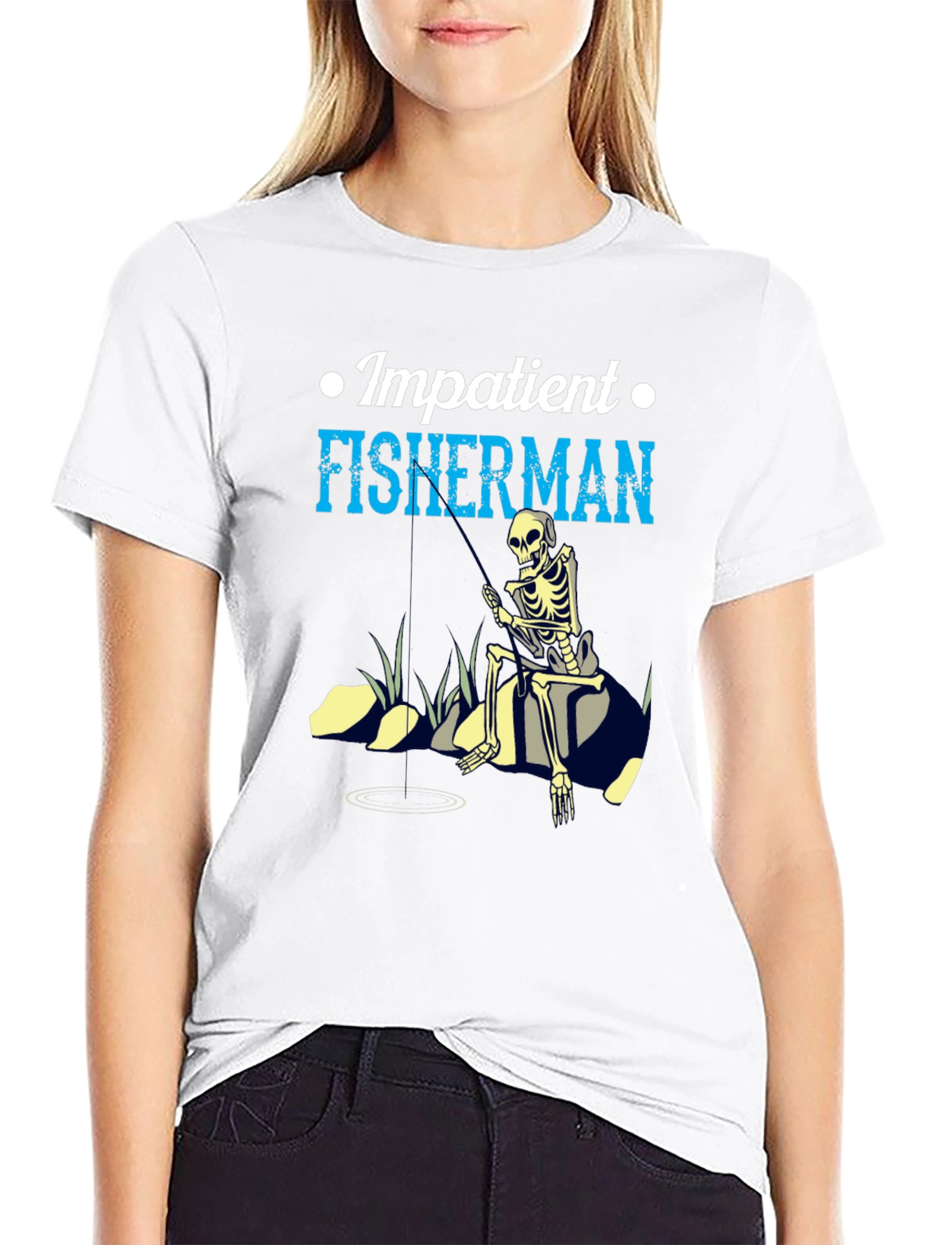 Impatient Fisherman Graphic T-Shirt - Skeleton Design