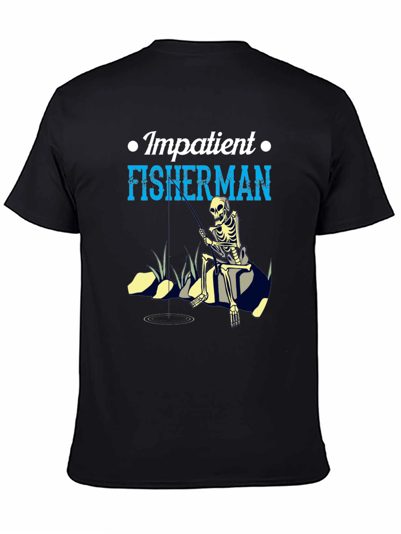 Impatient Fisherman Graphic T-Shirt - Skeleton Design