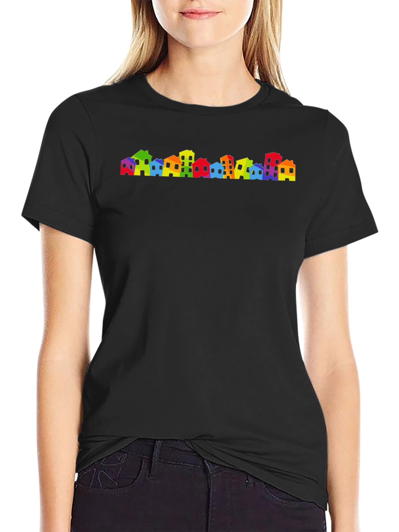 Rainbow Townscape Black T-Shirt