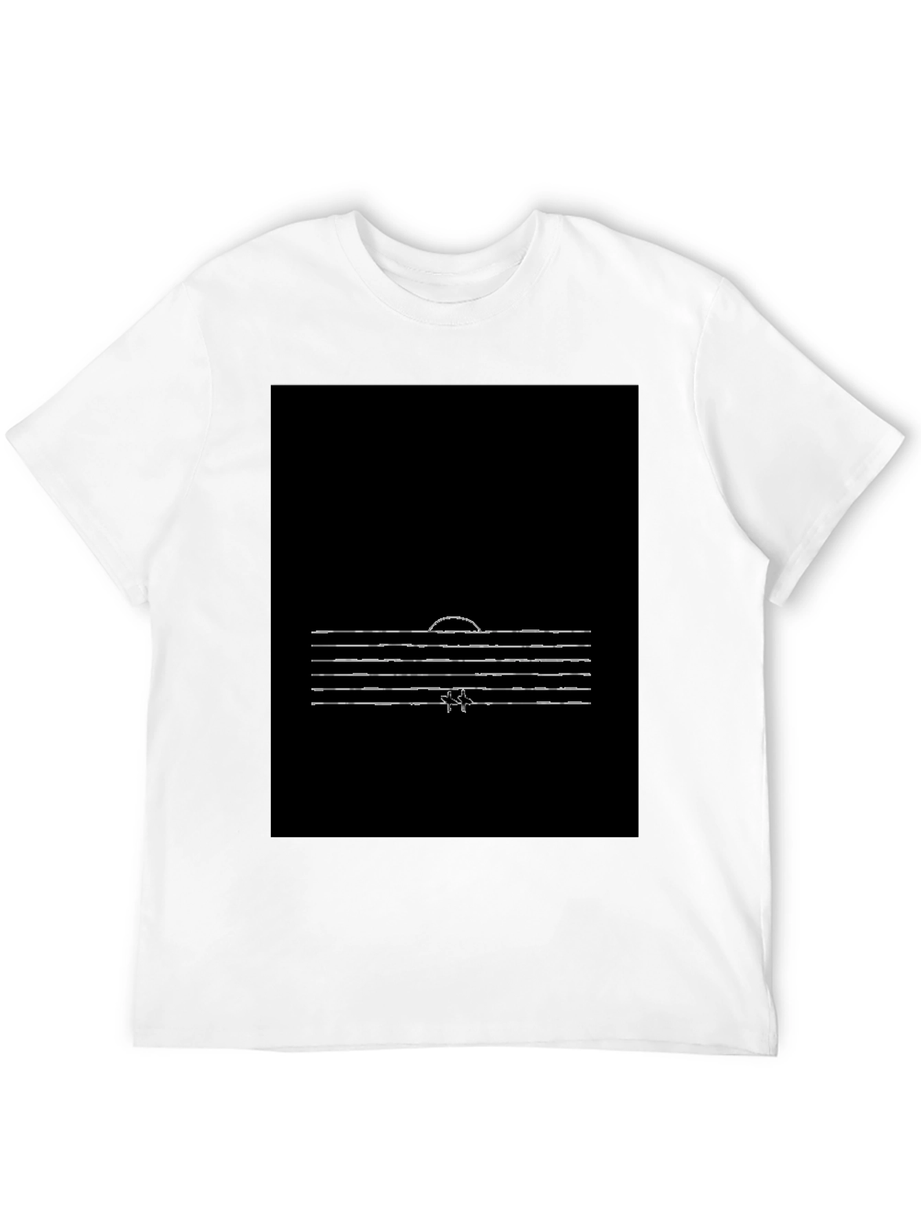 Minimalist Sunset Line Art Black T-Shirt