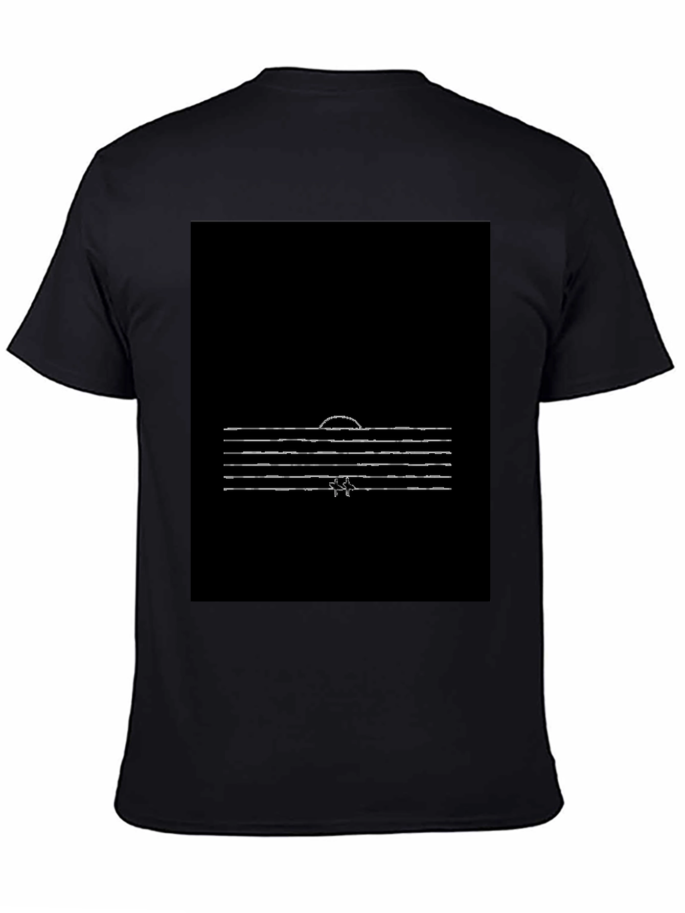 Minimalist Sunset Line Art Black T-Shirt