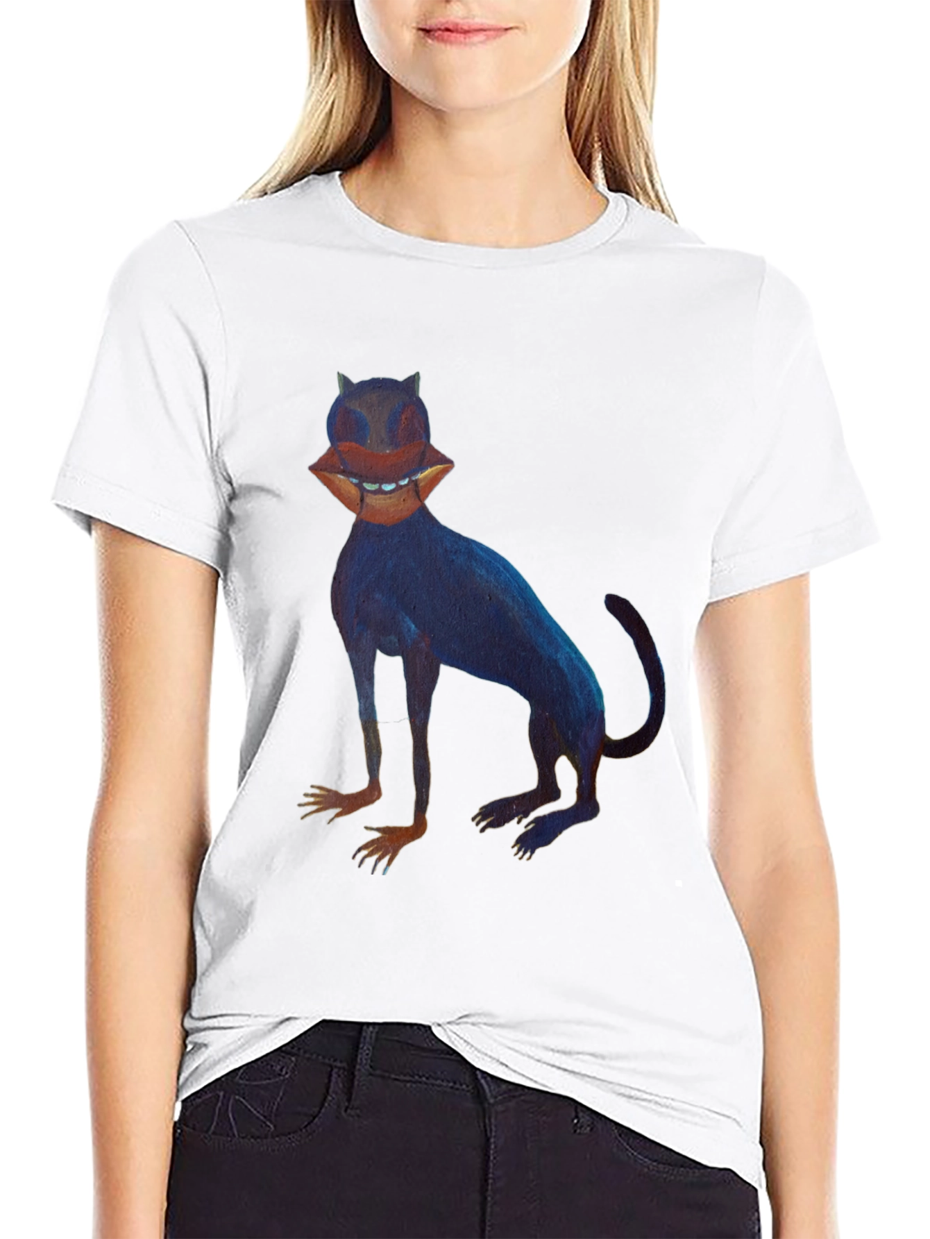 Surreal Cat Graphic Tee - Unique Black T-Shirt