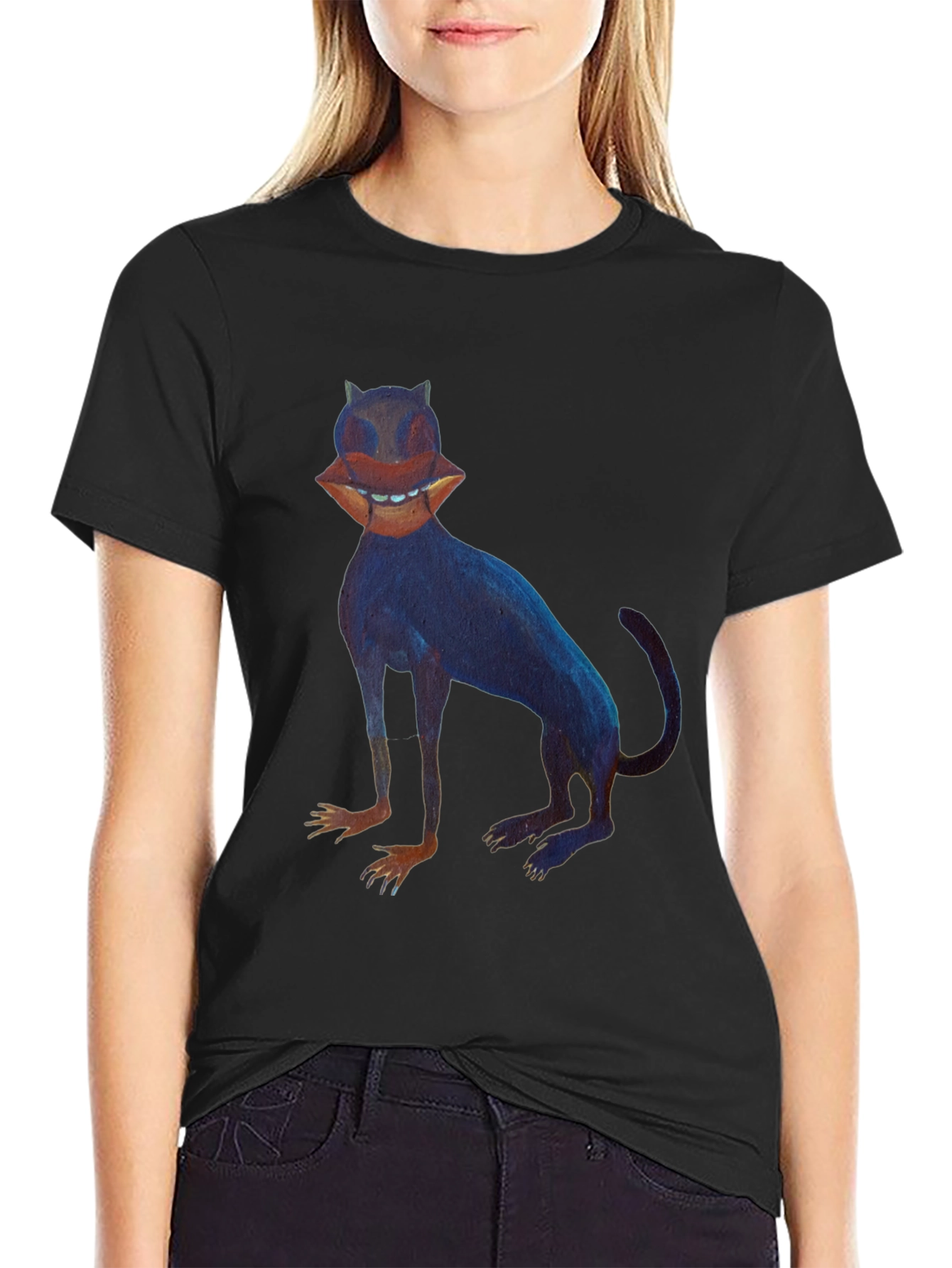 Surreal Cat Graphic Tee - Unique Black T-Shirt