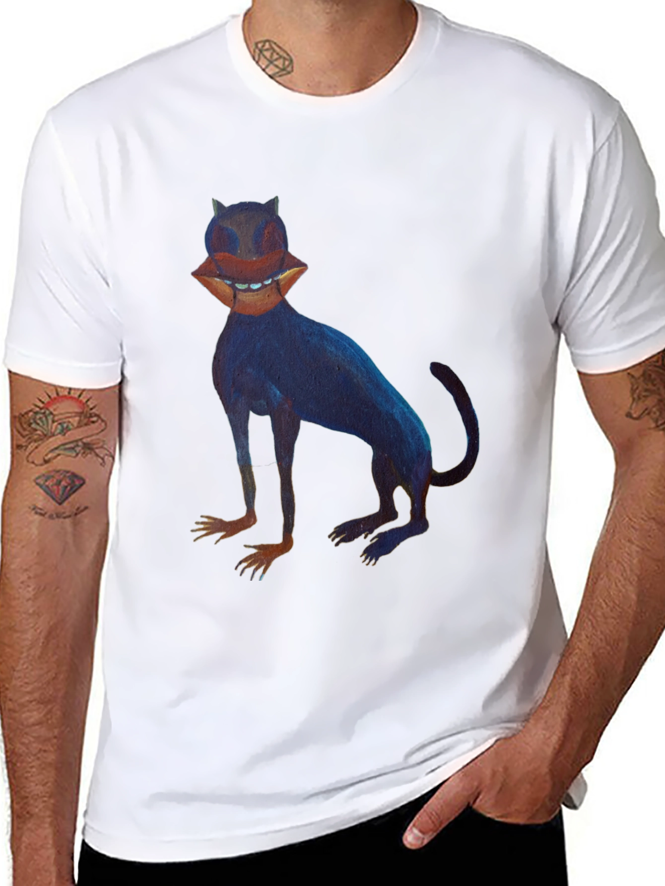 Surreal Cat Graphic Tee - Unique Black T-Shirt