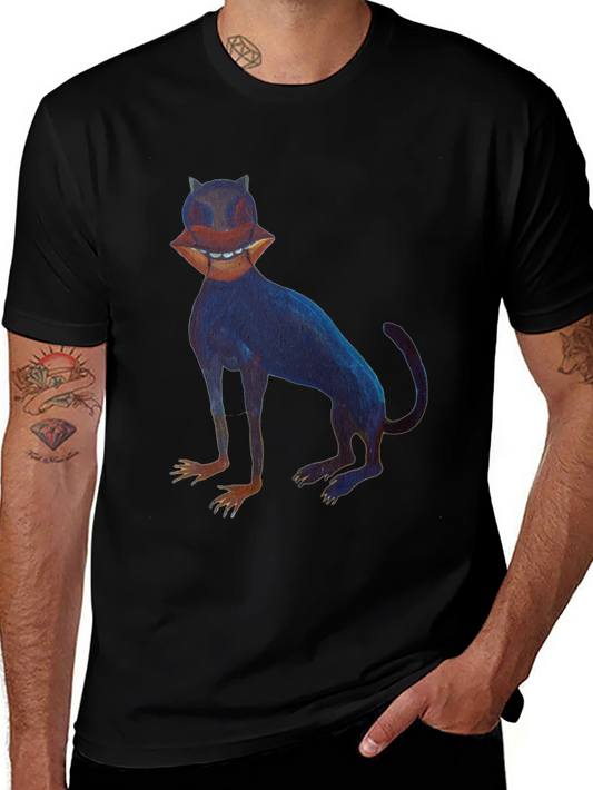 Surreal Cat Graphic Tee - Unique Black T-Shirt