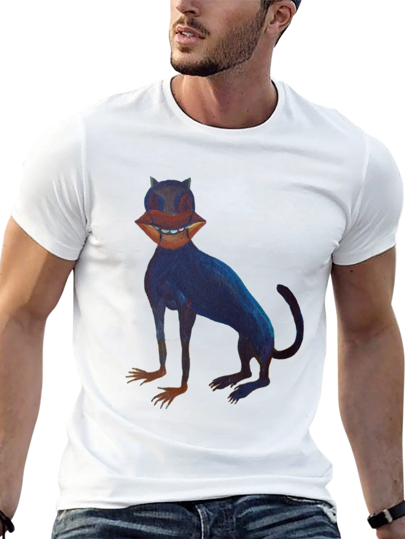 Surreal Cat Graphic Tee - Unique Black T-Shirt