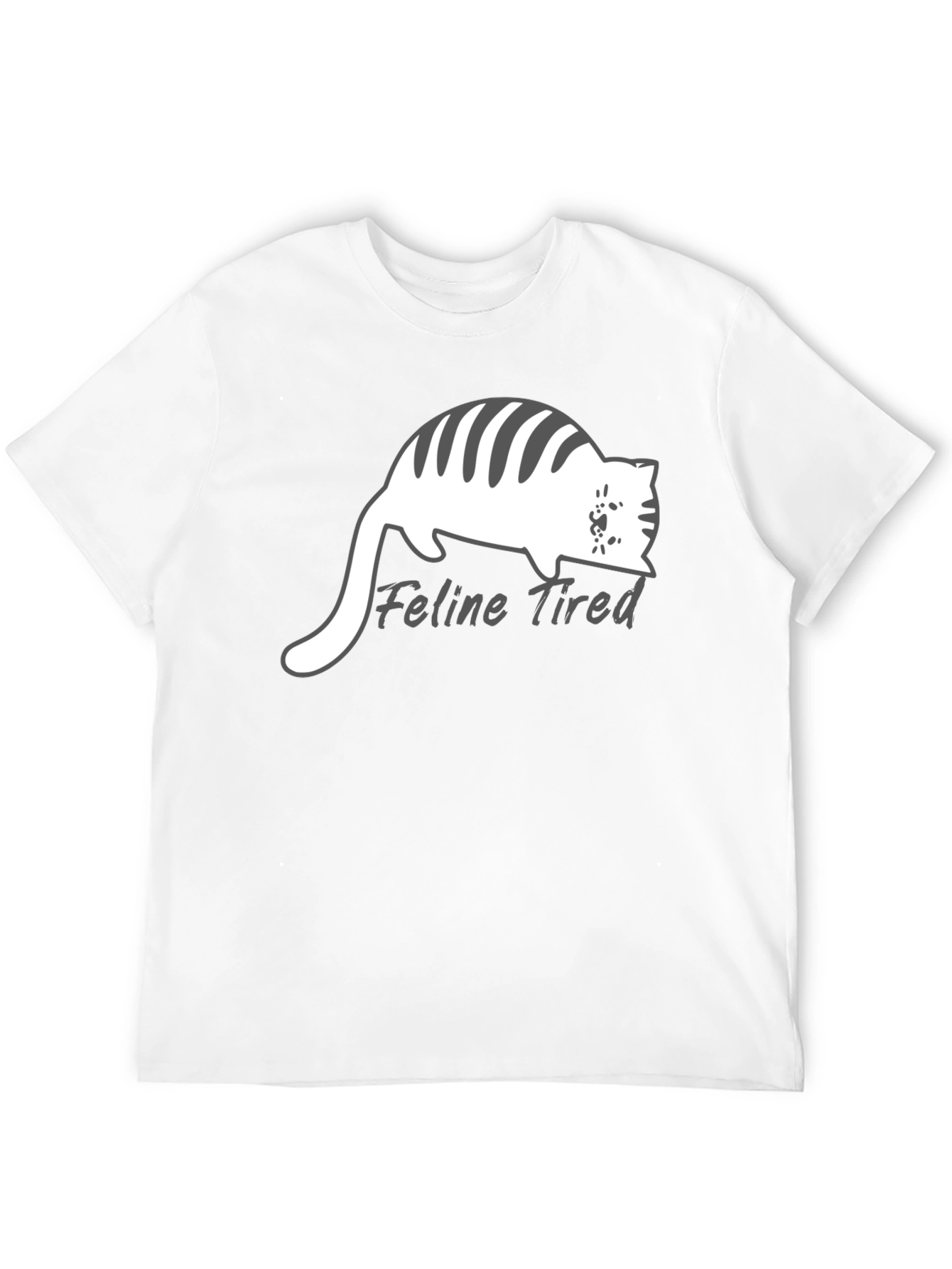 Feline Tired Black T-Shirt - Relaxed Cat Design