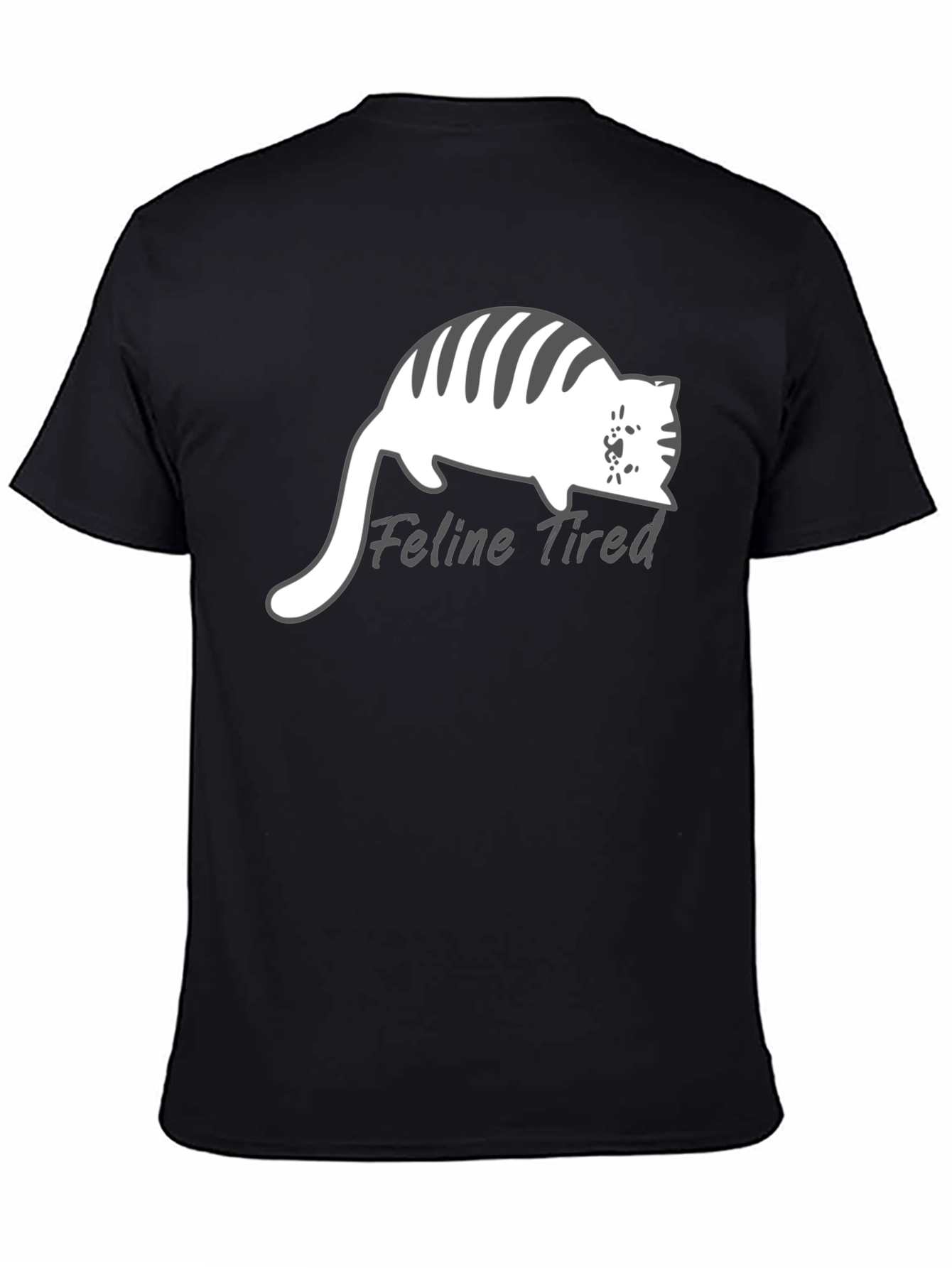 Feline Tired Black T-Shirt - Relaxed Cat Design