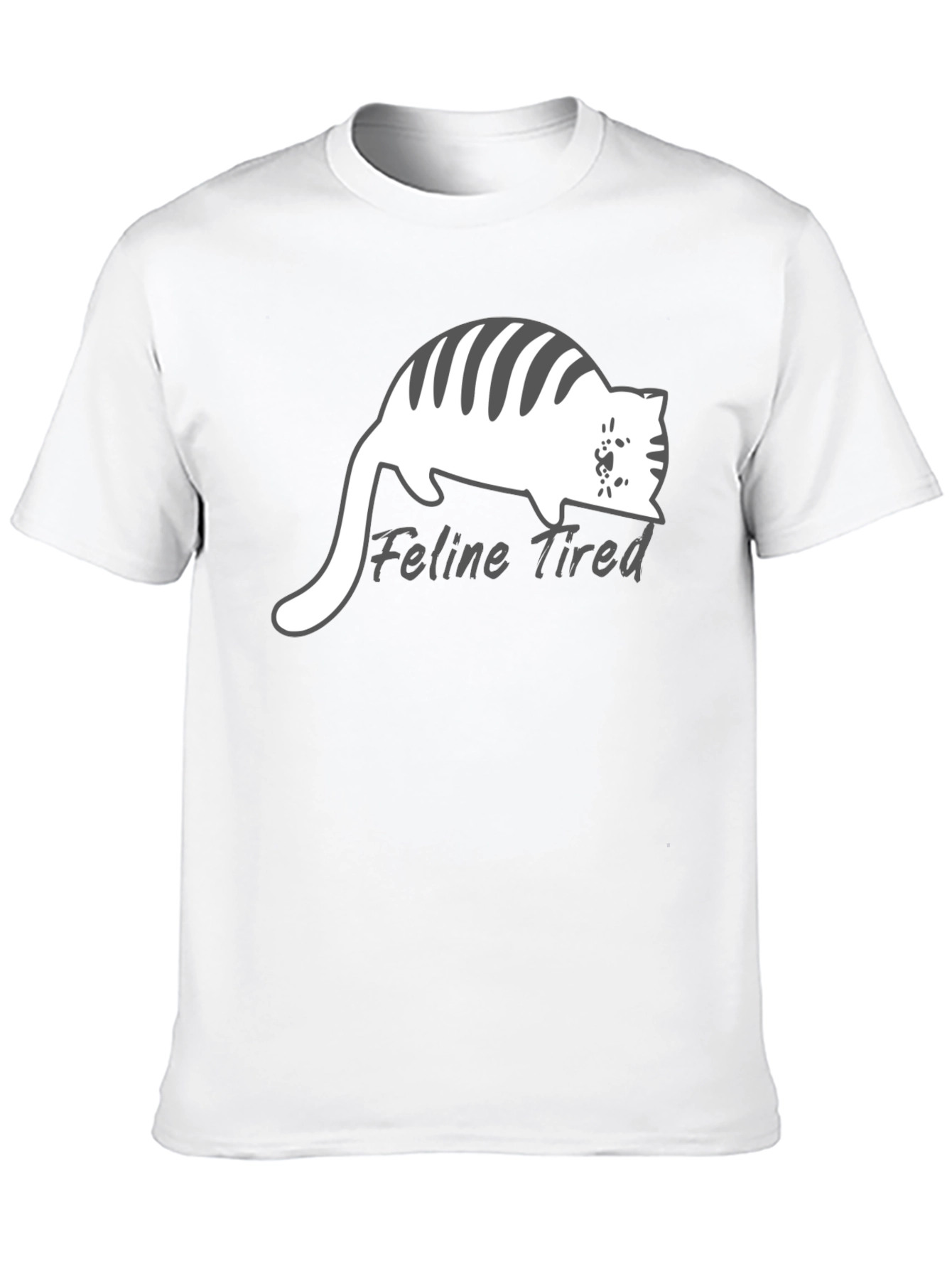 Feline Tired Black T-Shirt - Relaxed Cat Design
