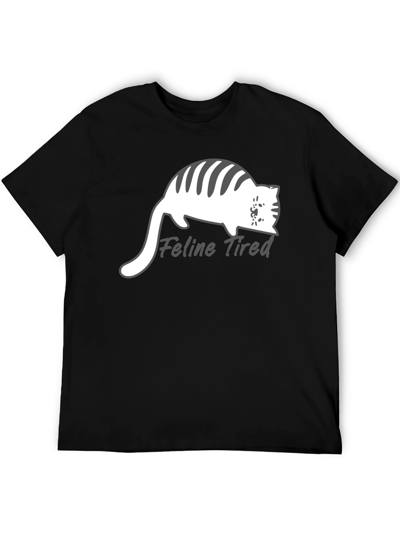 Feline Tired Black T-Shirt - Relaxed Cat Design