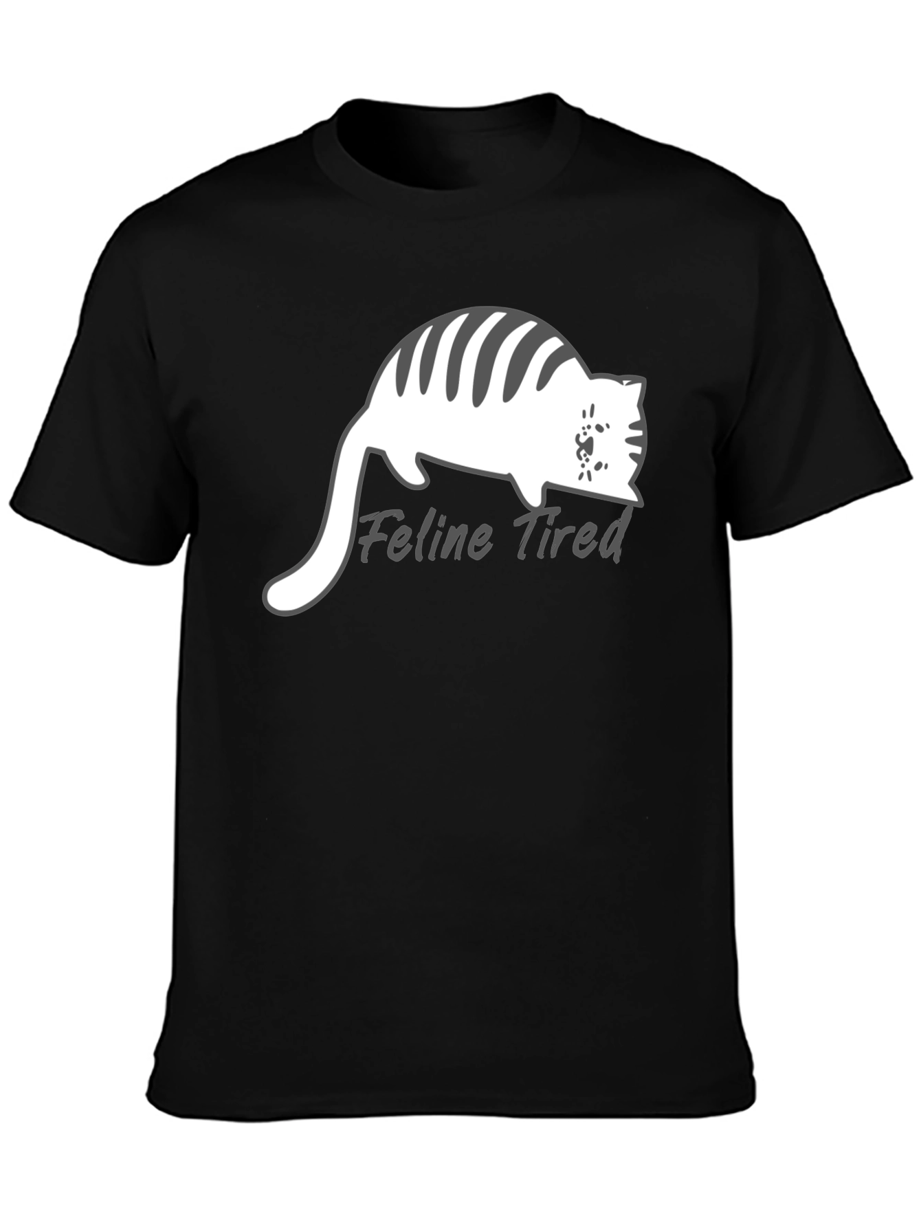 Feline Tired Black T-Shirt - Relaxed Cat Design