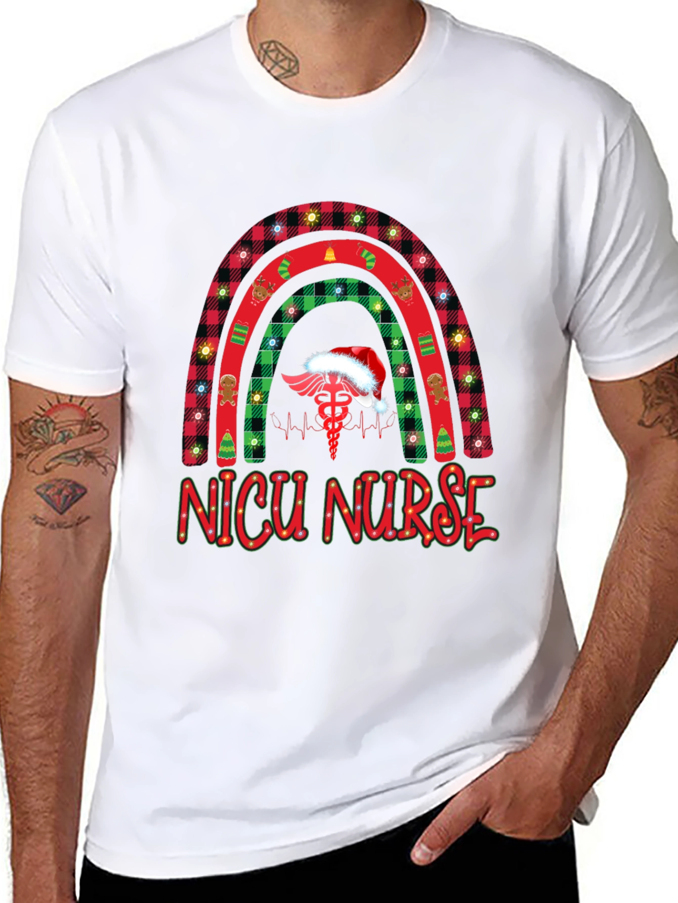 NICU Nurse Christmas Rainbow T-Shirt