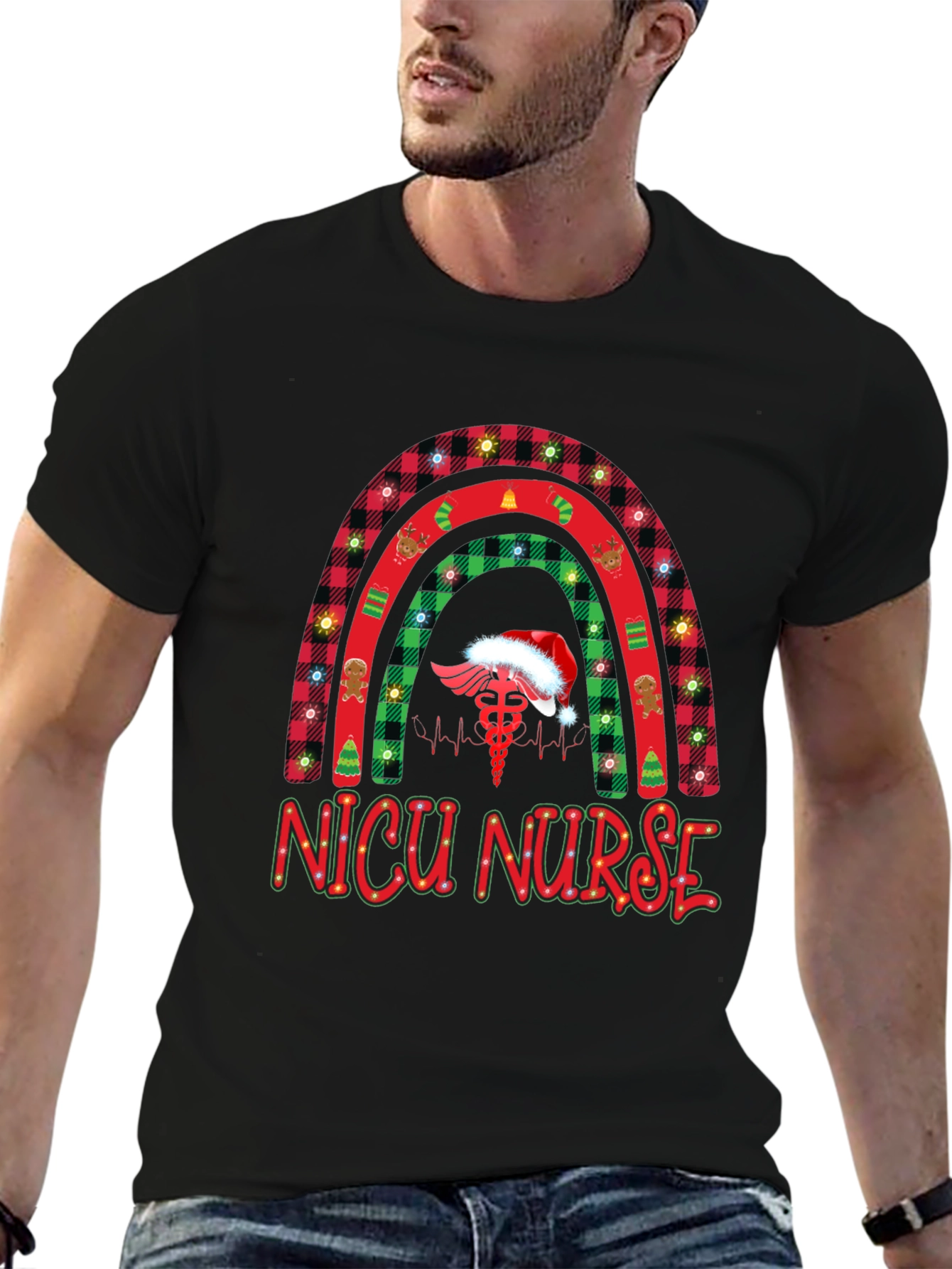 NICU Nurse Christmas Rainbow T-Shirt