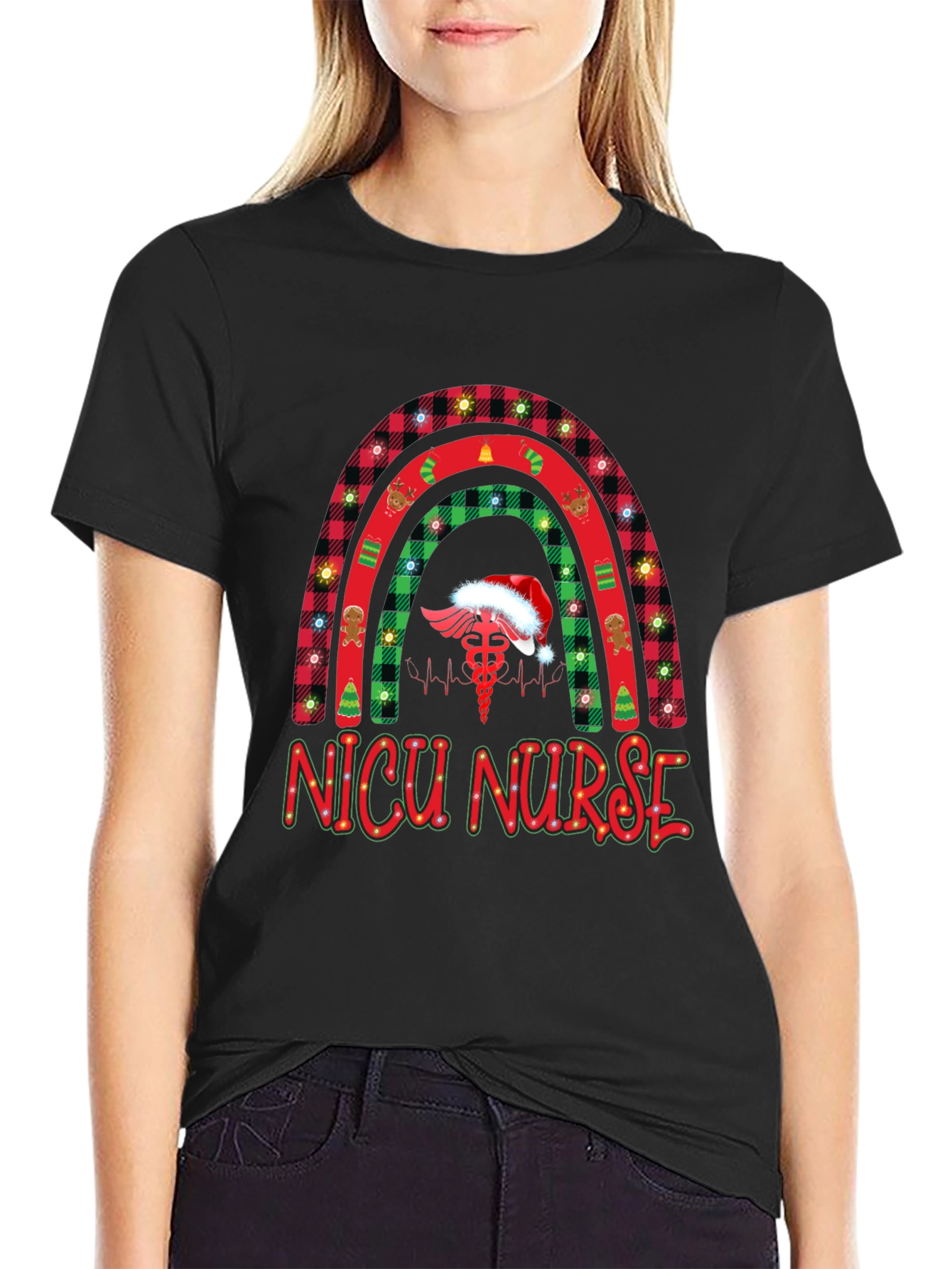 NICU Nurse Christmas Rainbow T-Shirt