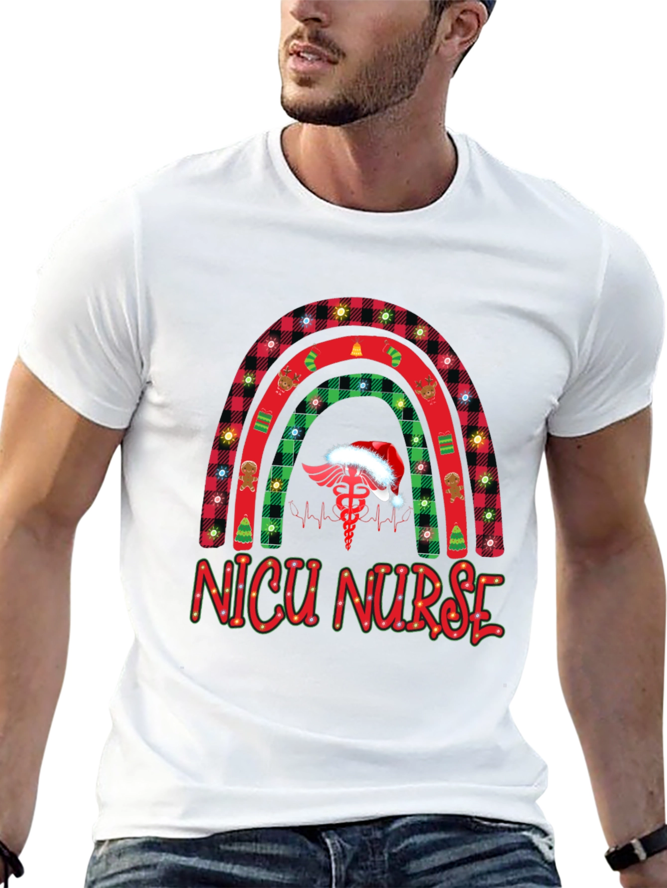 NICU Nurse Christmas Rainbow T-Shirt