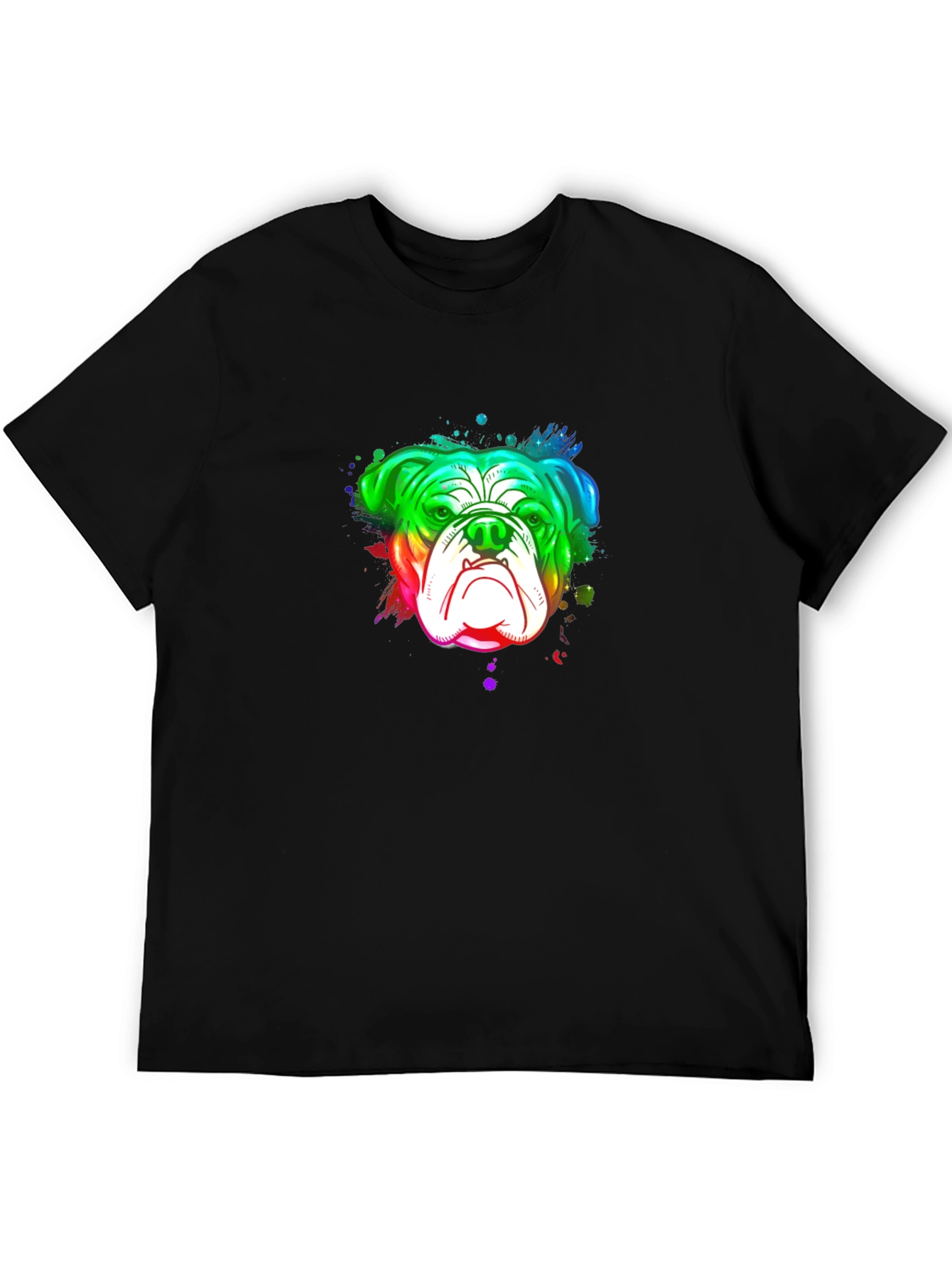Rainbow Bulldog Graphic Black T-Shirt