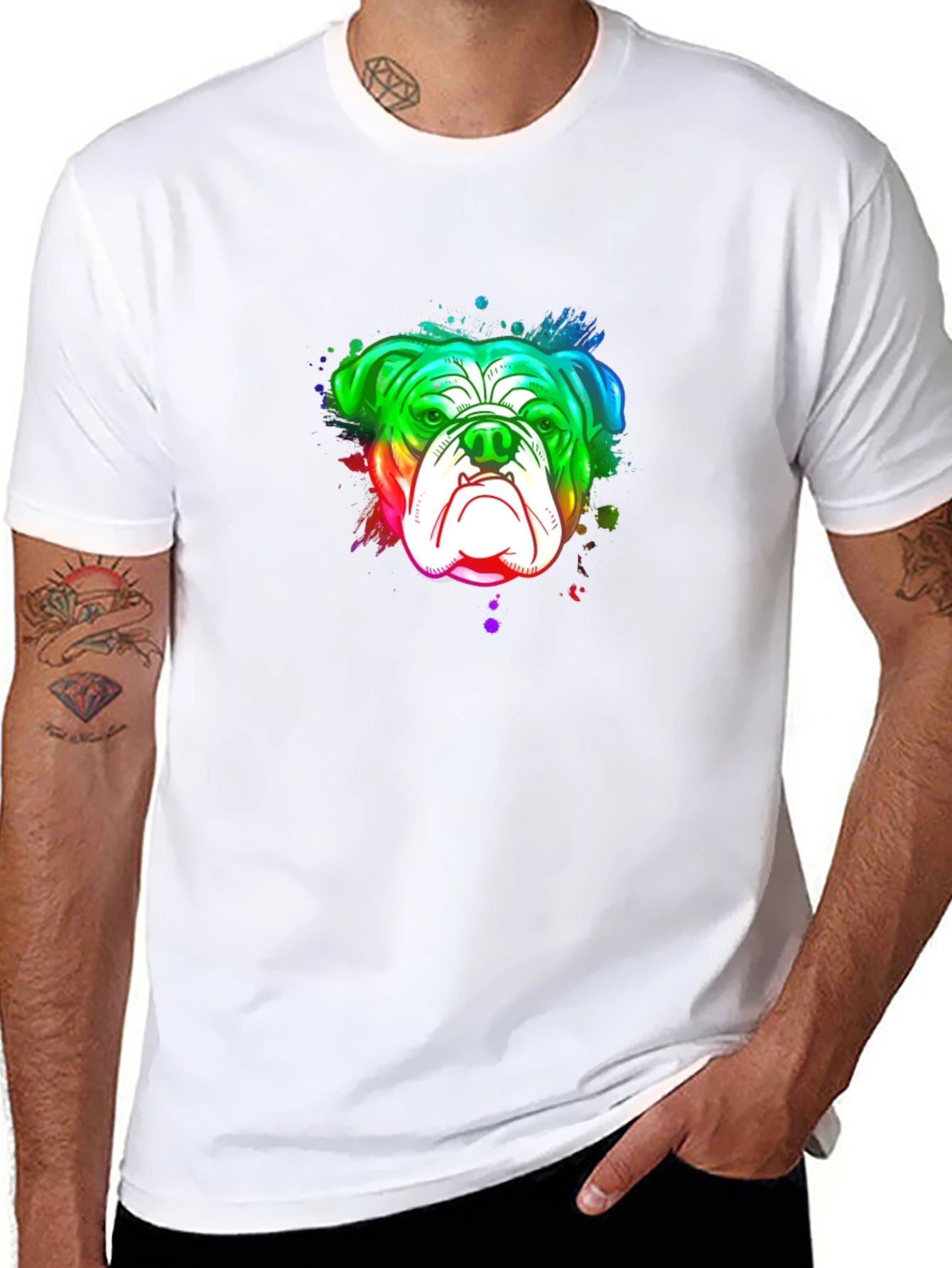 Rainbow Bulldog Graphic Black T-Shirt