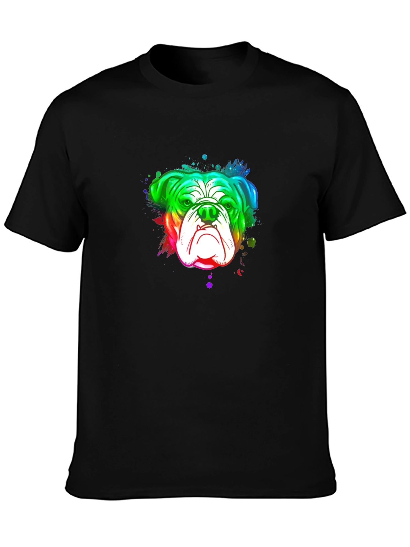 Rainbow Bulldog Graphic Black T-Shirt