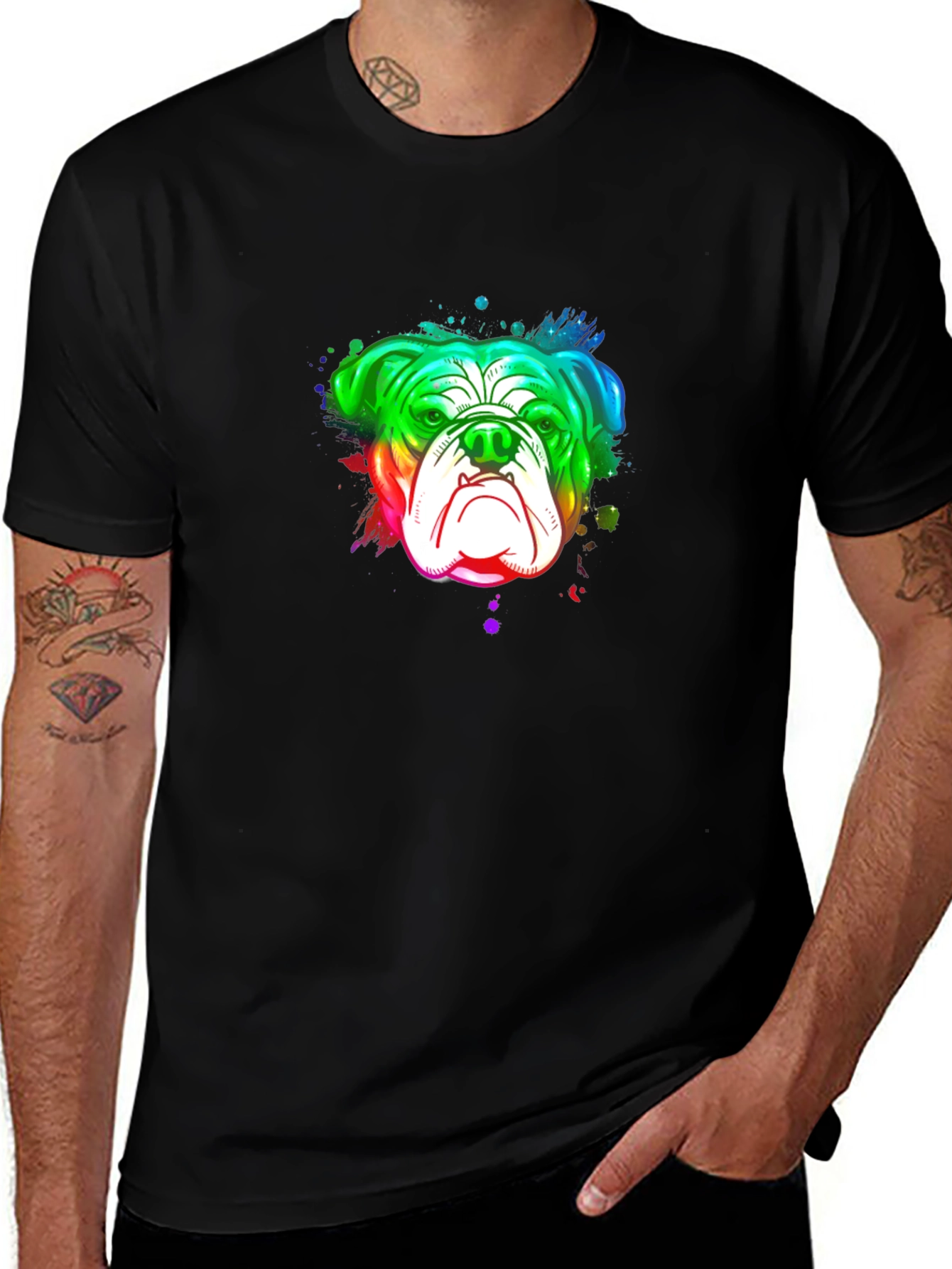 Rainbow Bulldog Graphic Black T-Shirt