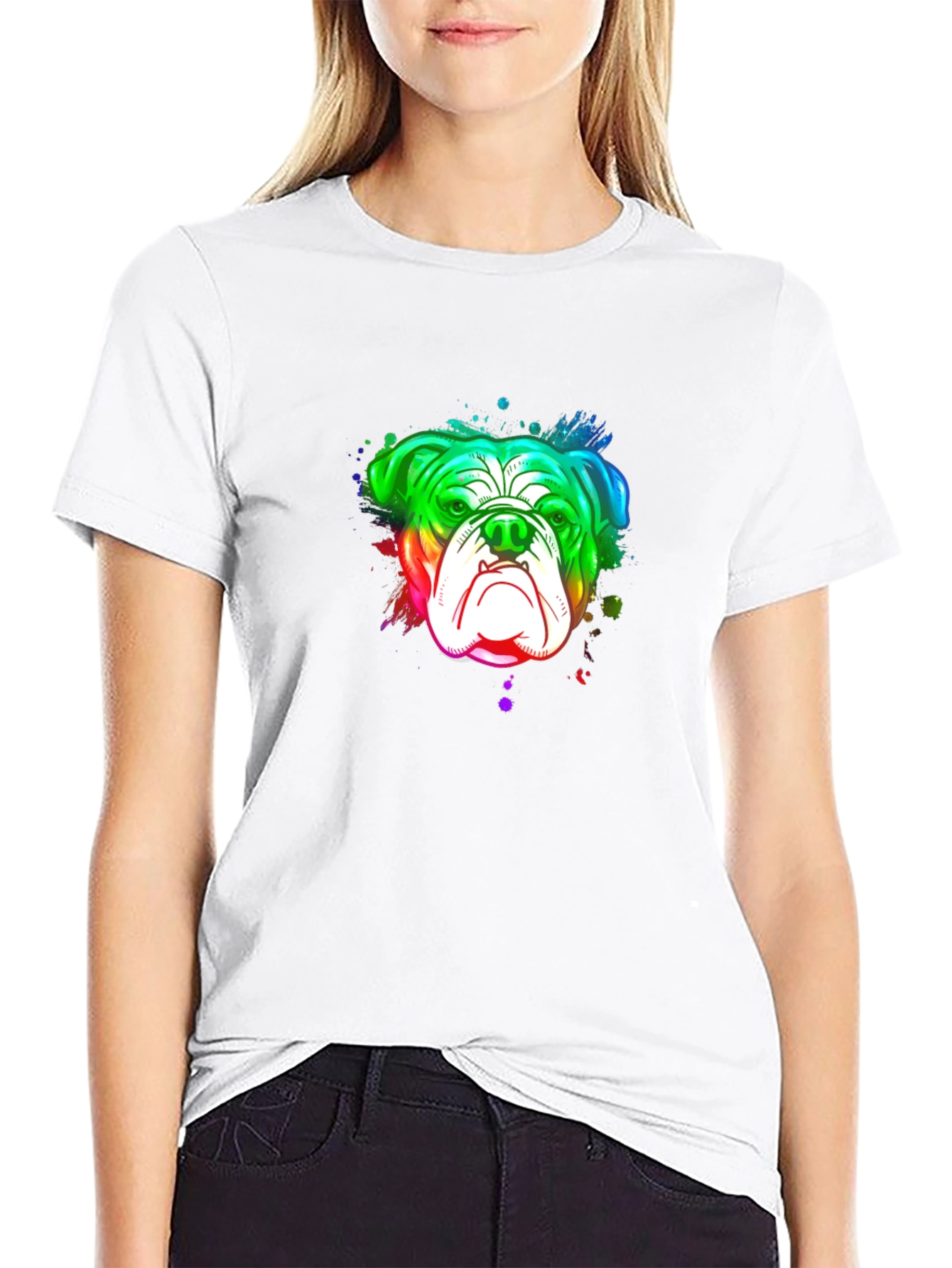 Rainbow Bulldog Graphic Black T-Shirt