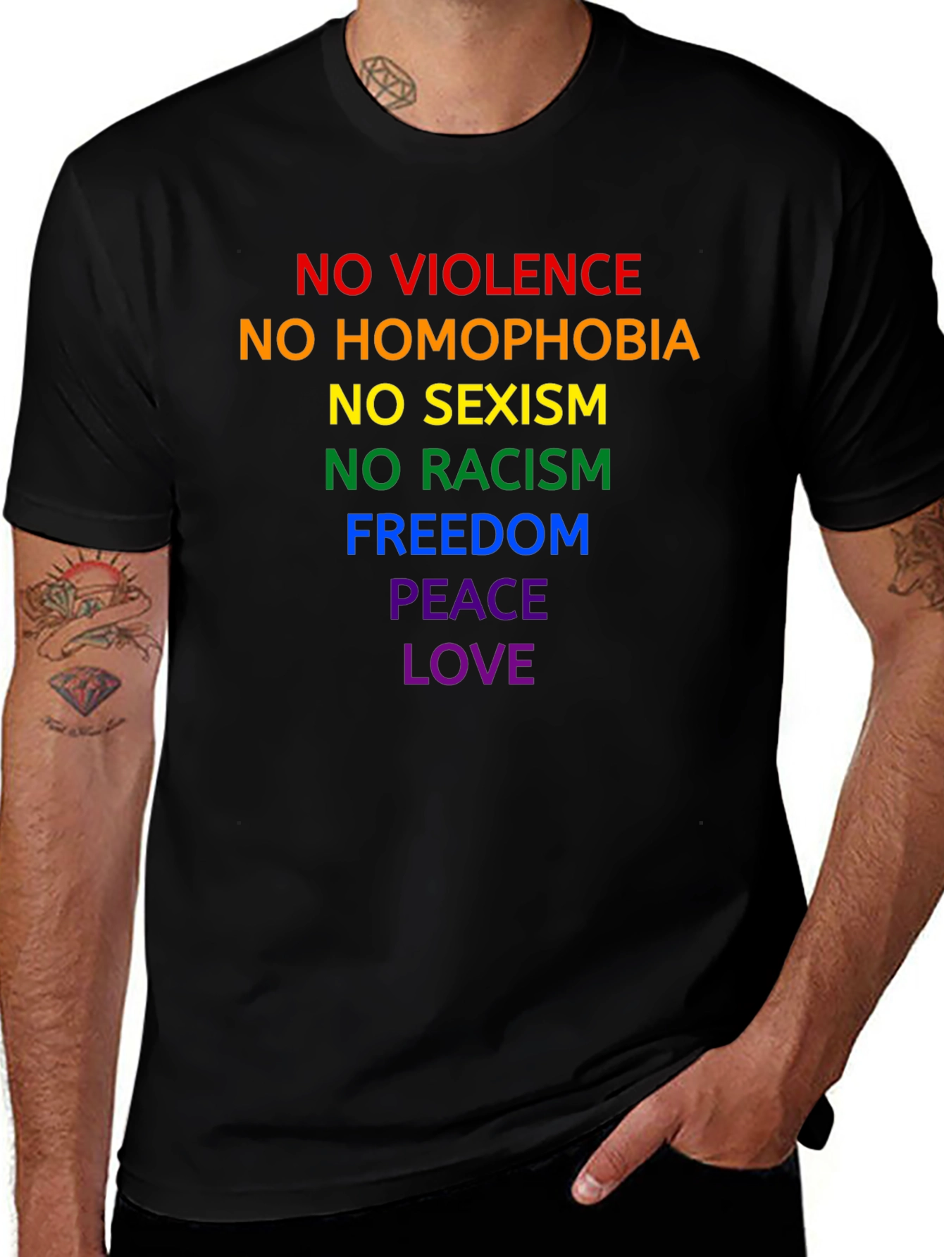 Equality Pride T-Shirt - No Violence Homophobia Racism Sexism