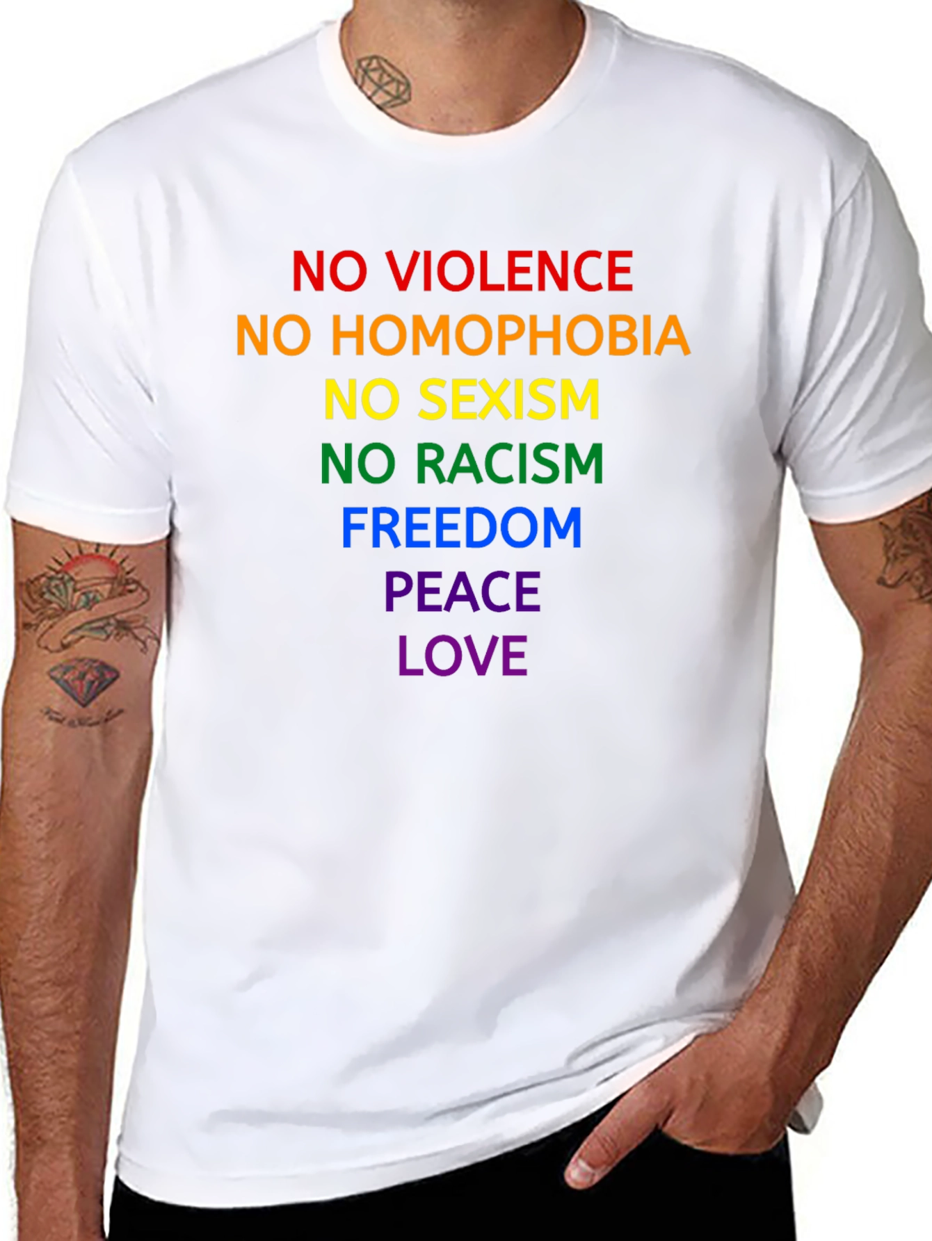 Equality Pride T-Shirt - No Violence Homophobia Racism Sexism