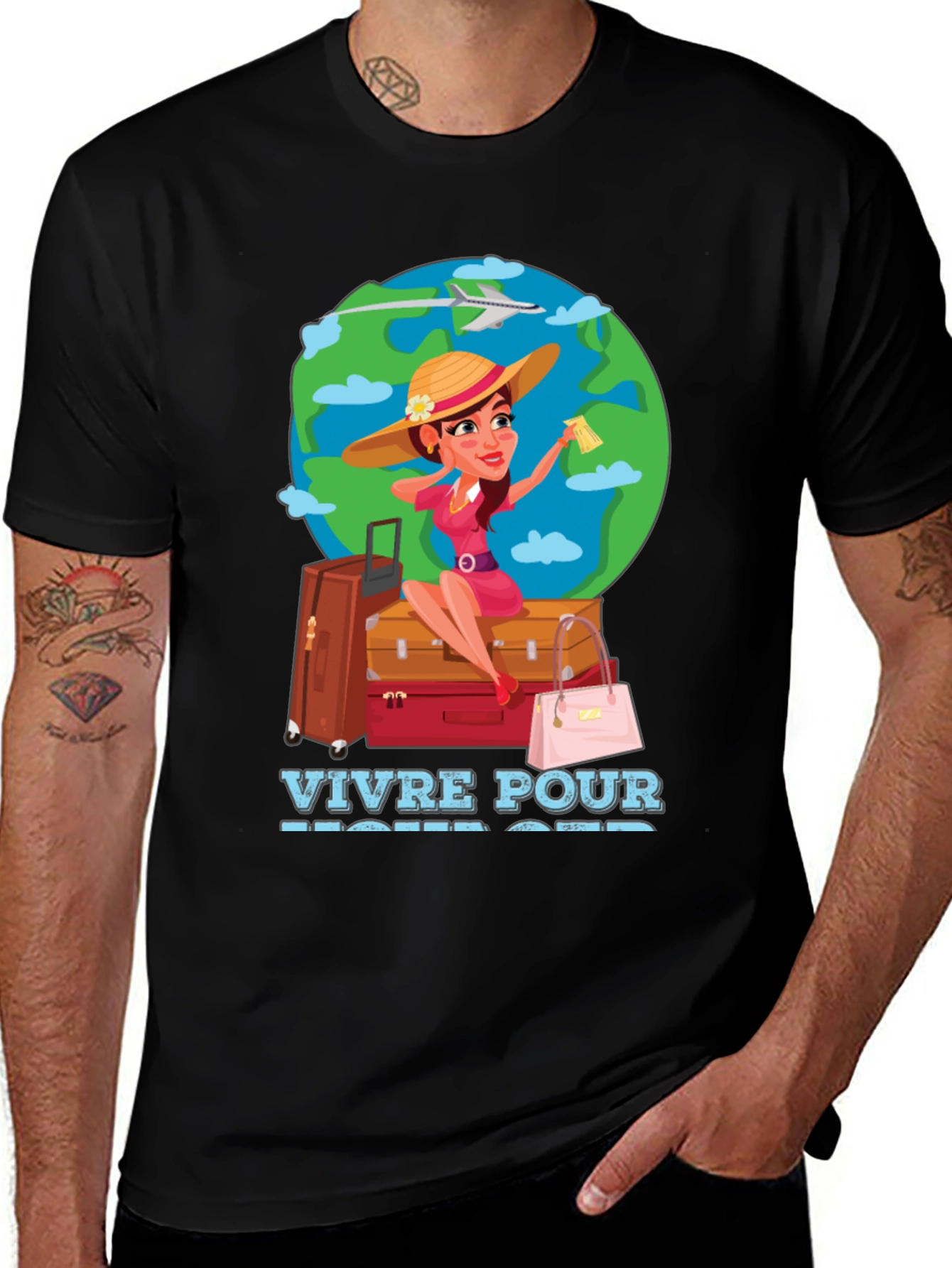 Travel Lover T-Shirt - Vivre Pour Voyager Graphic Tee