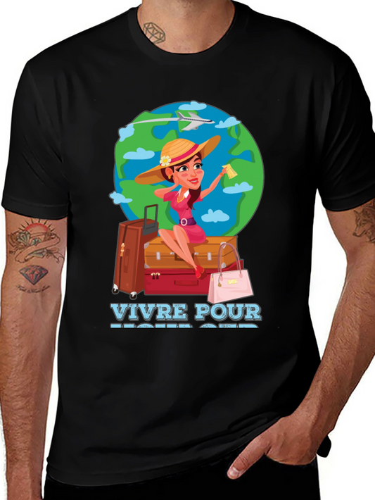 Travel Lover T-Shirt - Vivre Pour Voyager Graphic Tee