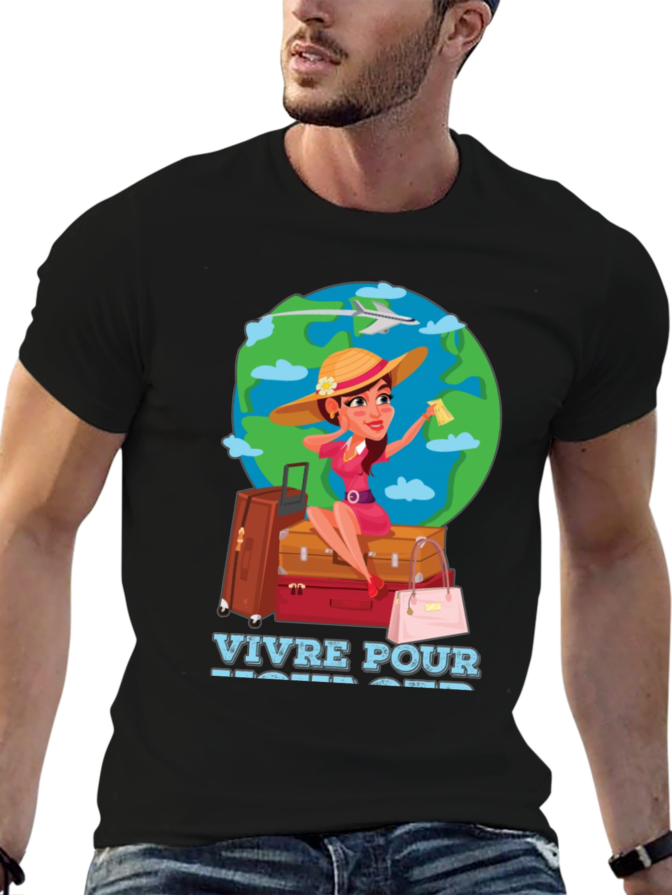 Travel Lover T-Shirt - Vivre Pour Voyager Graphic Tee