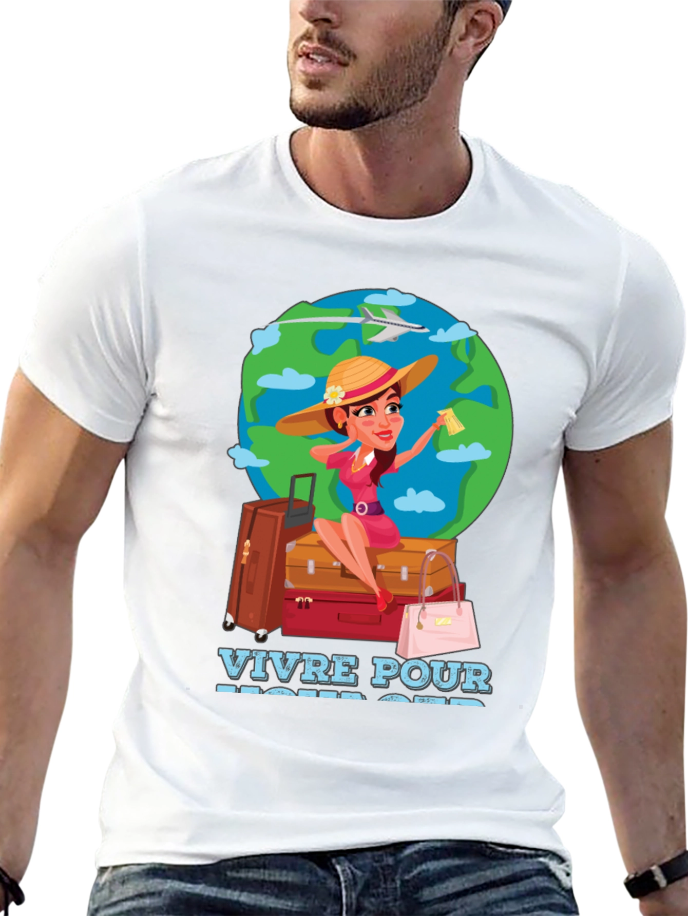 Travel Lover T-Shirt - Vivre Pour Voyager Graphic Tee