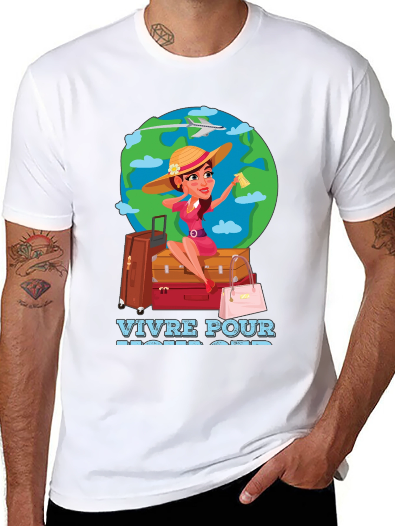 Travel Lover T-Shirt - Vivre Pour Voyager Graphic Tee