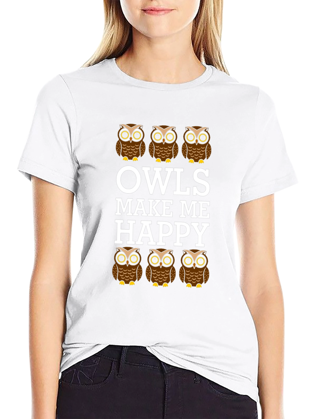 Owls Make Me Happy Graphic T-Shirt