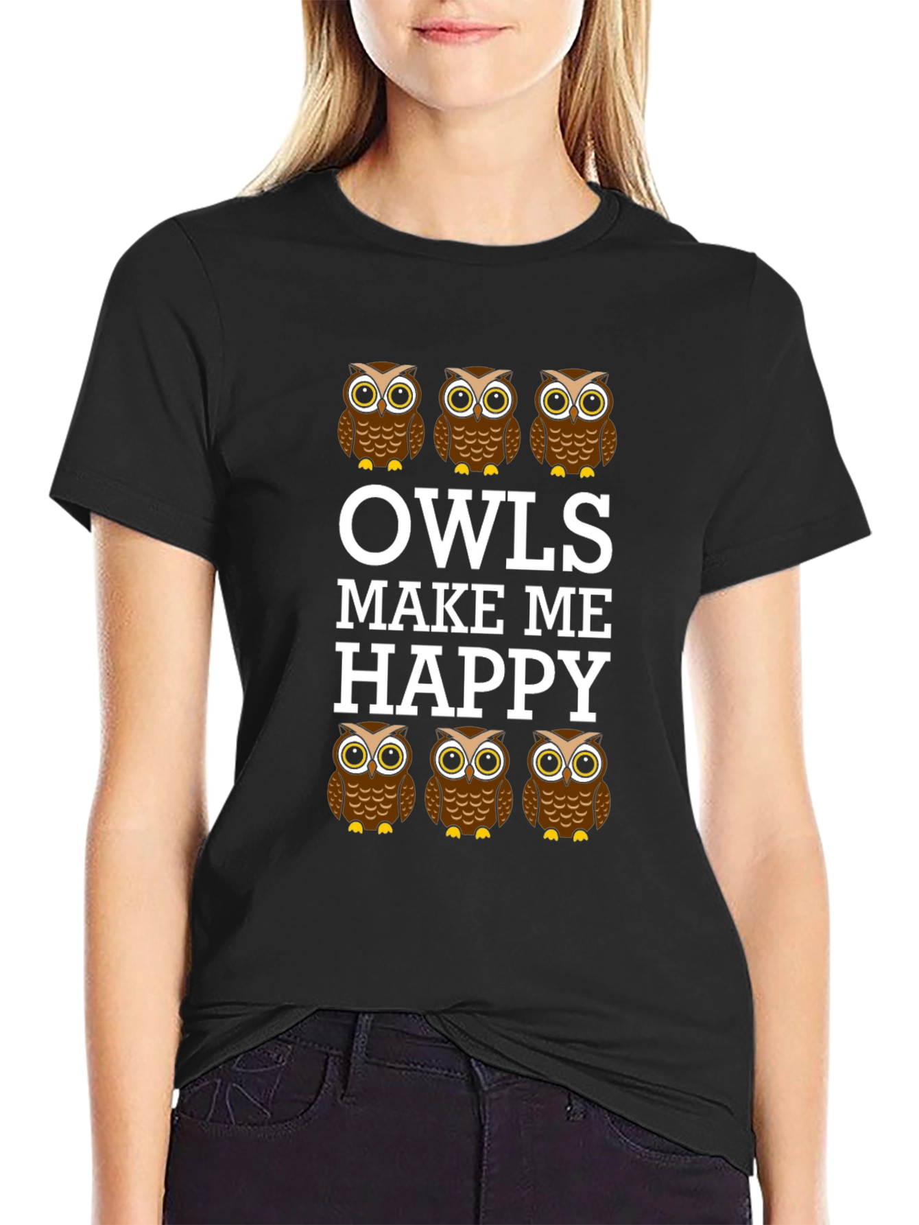 Owls Make Me Happy Graphic T-Shirt