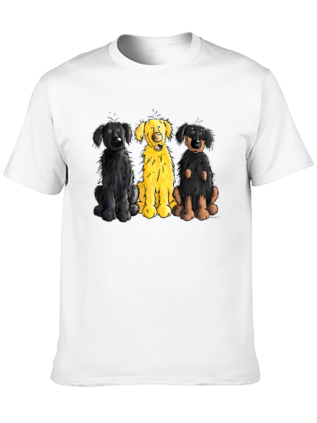 Cartoon Dog Trio Graphic Black T-Shirt