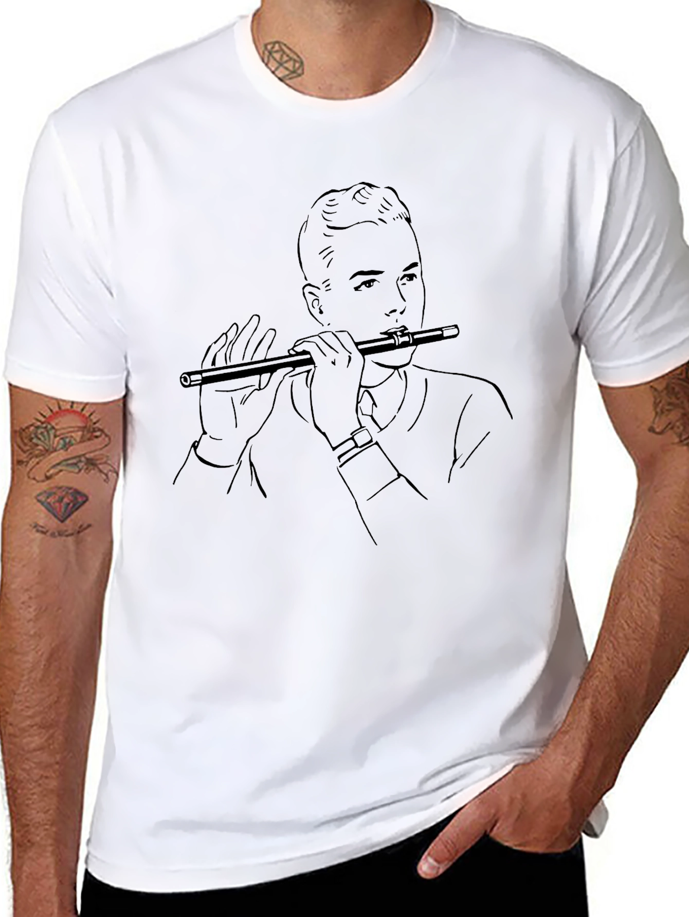 Flute Player Graphic Tee - Black T-Shirt