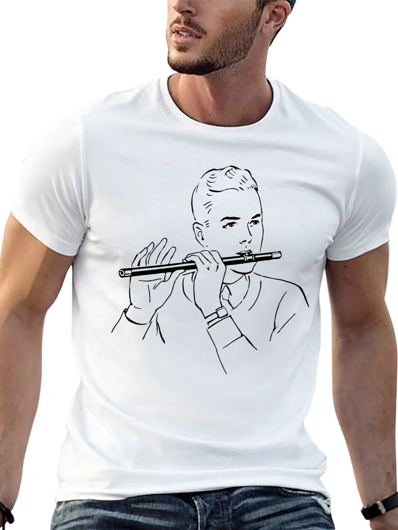 Flute Player Graphic Tee - Black T-Shirt