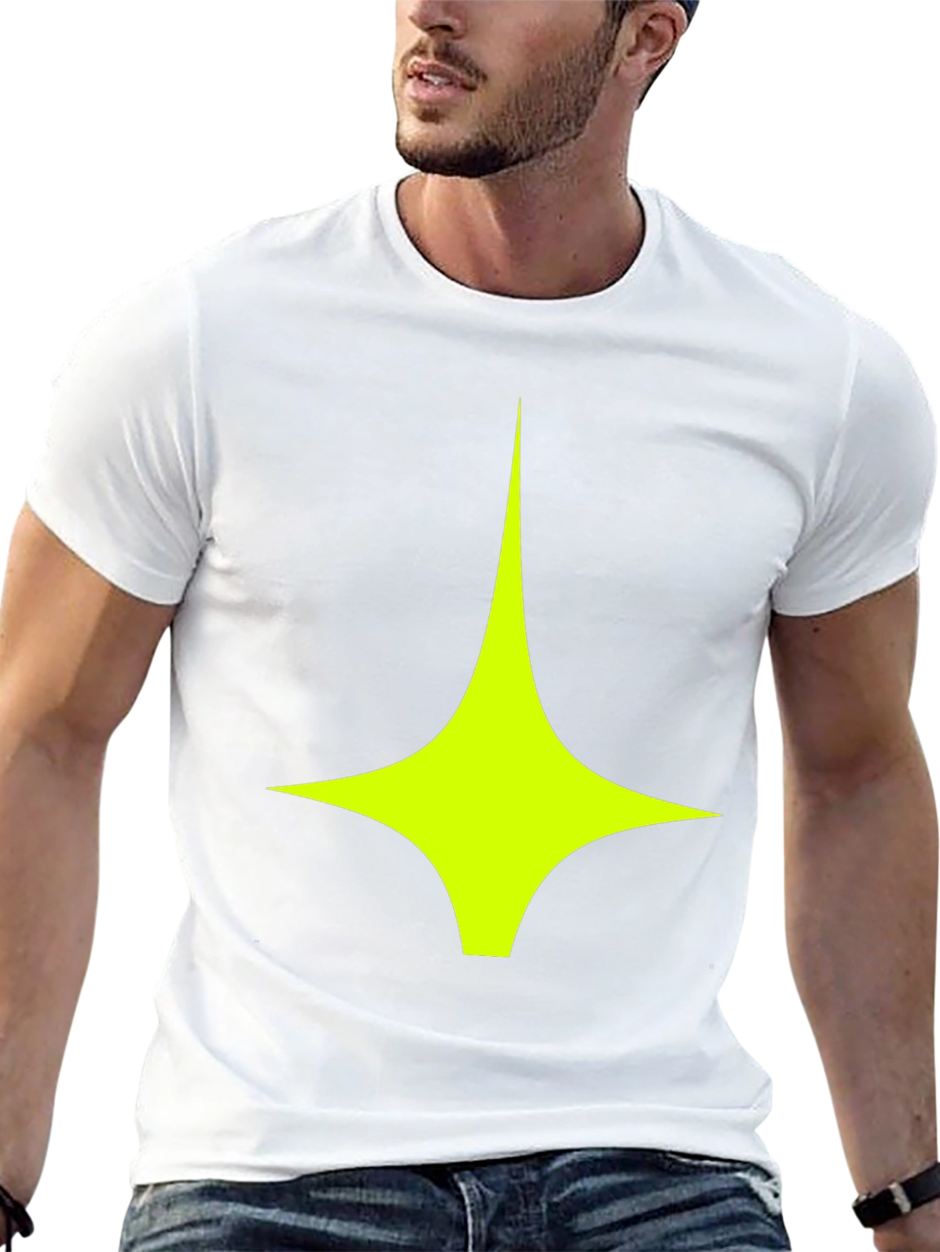 Modern Graphic Tee: Black Shirt with Geometric Star Design