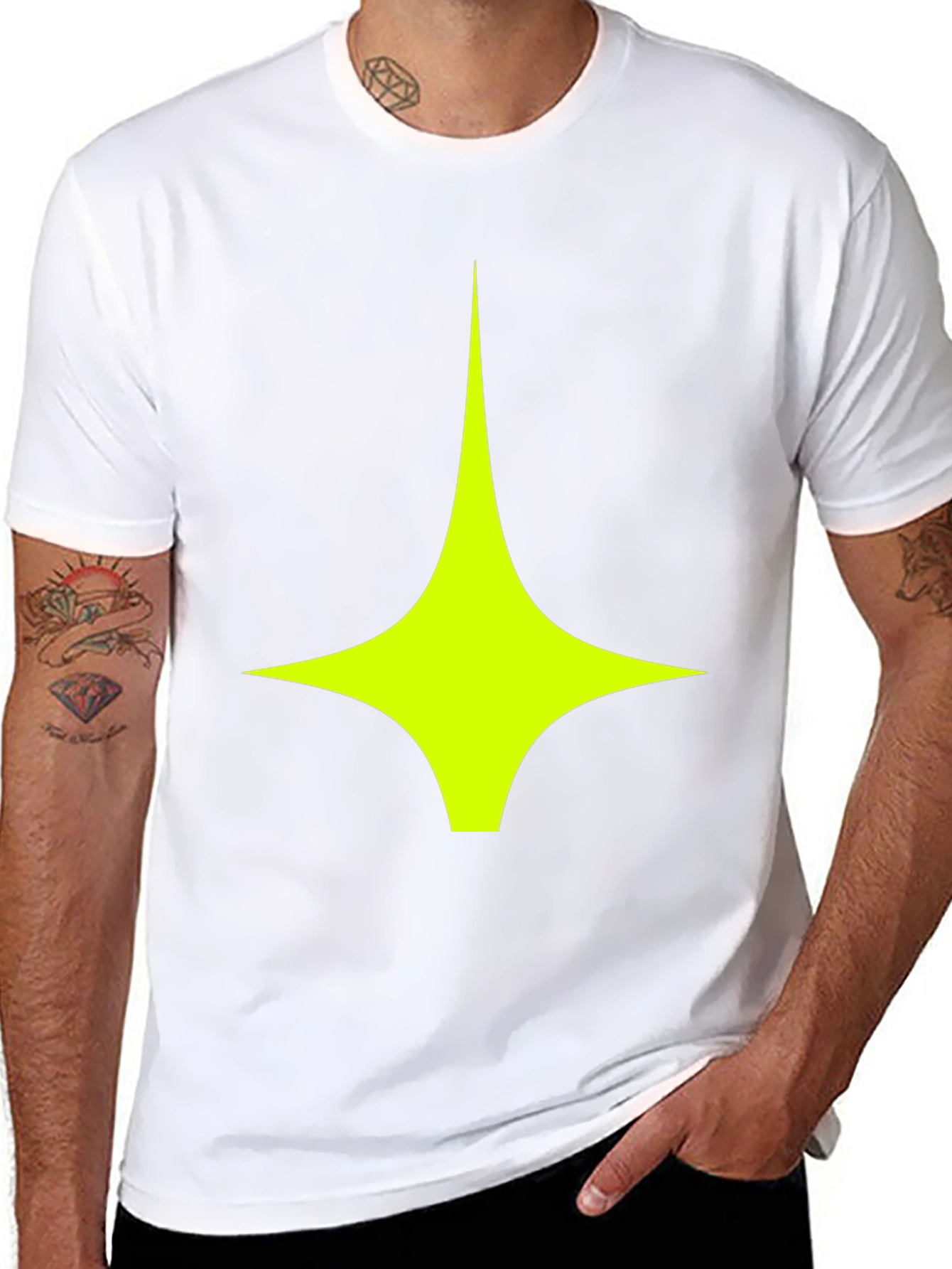 Modern Graphic Tee: Black Shirt with Geometric Star Design