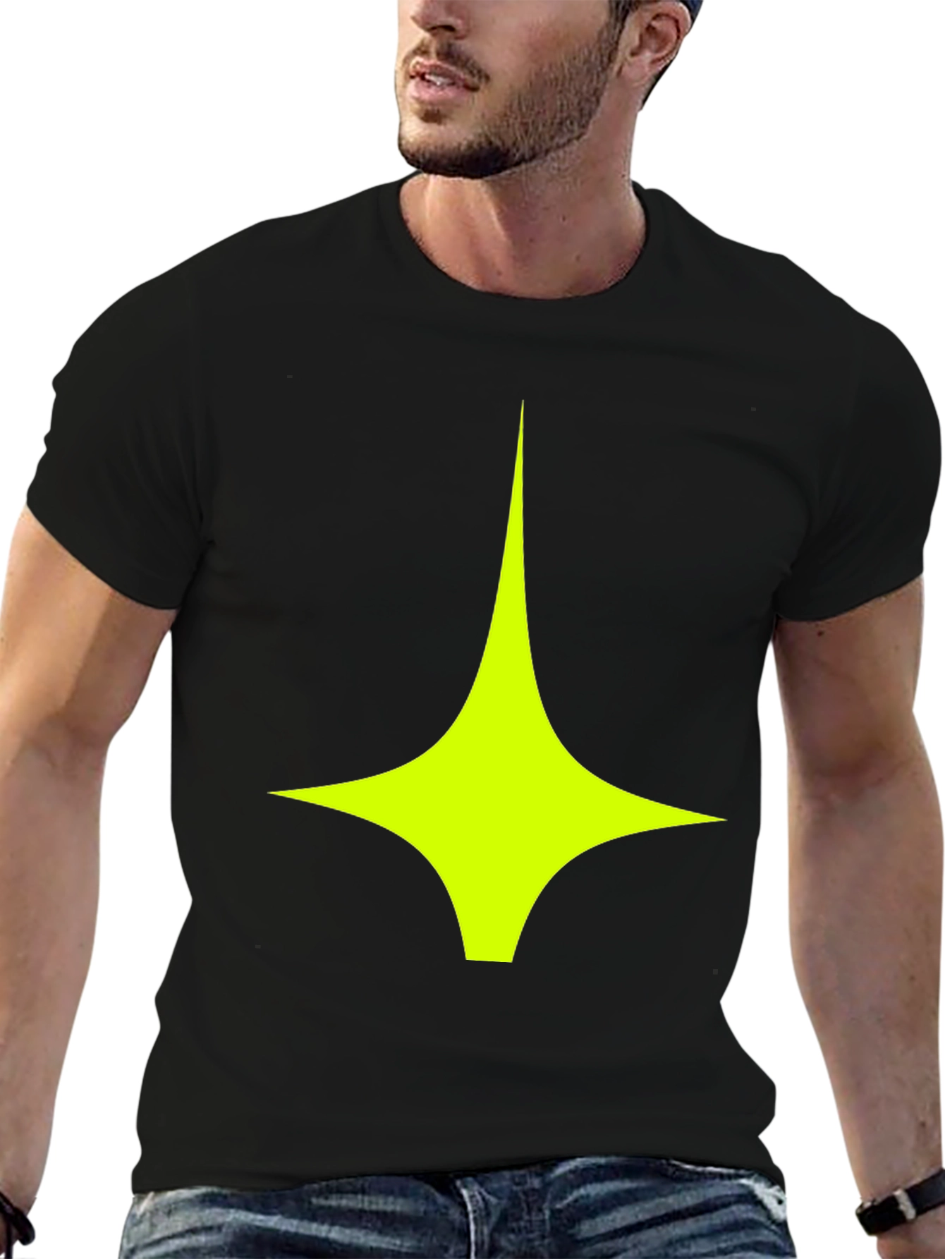 Modern Graphic Tee: Black Shirt with Geometric Star Design