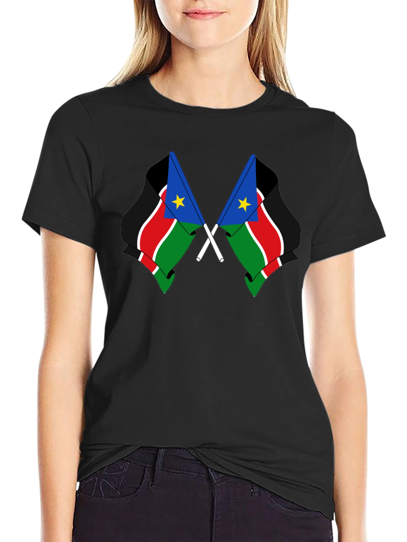 South Sudan Flag Graphic Tee - Black