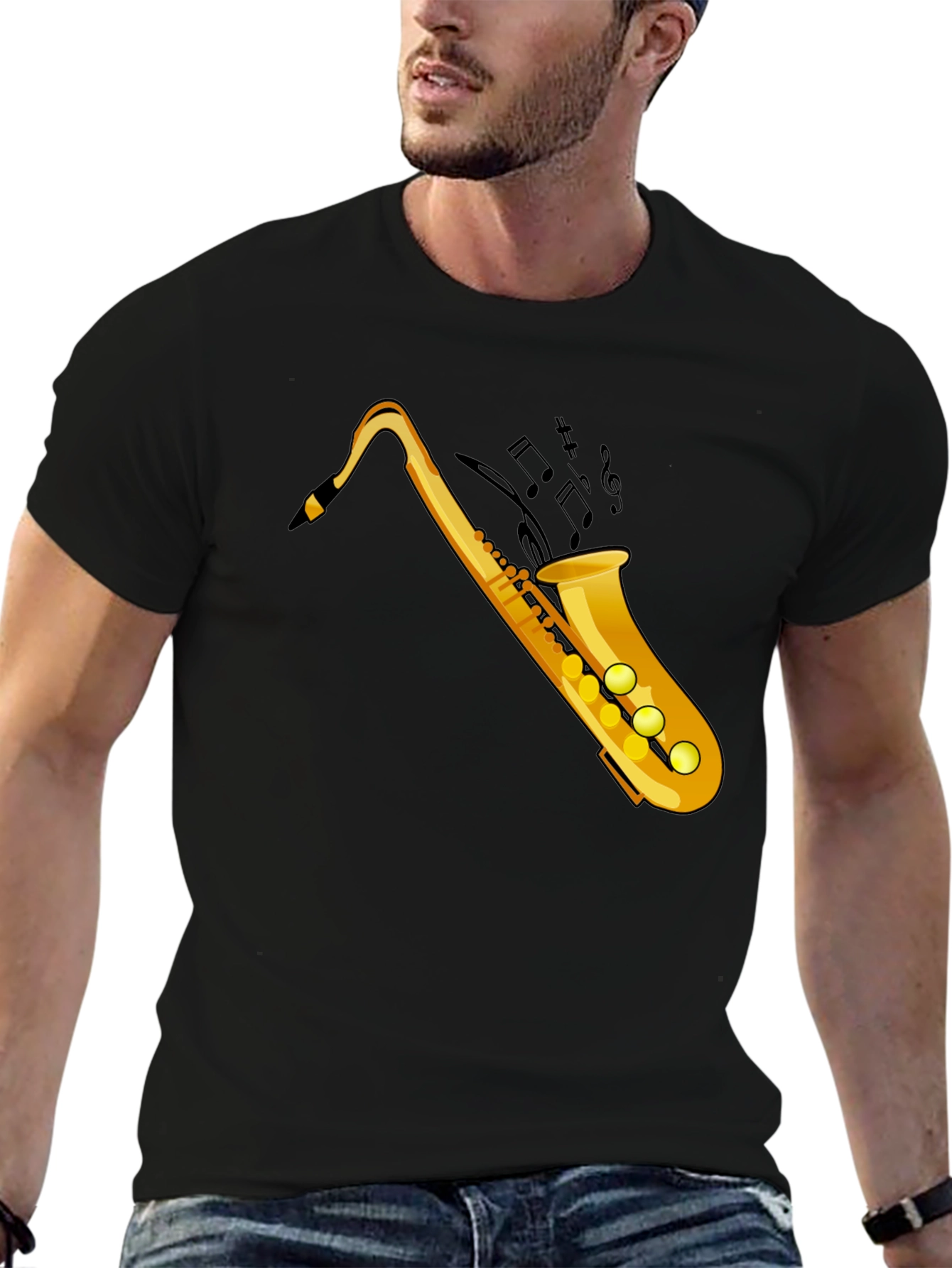 Cool Saxophone Graphic Tee - Black