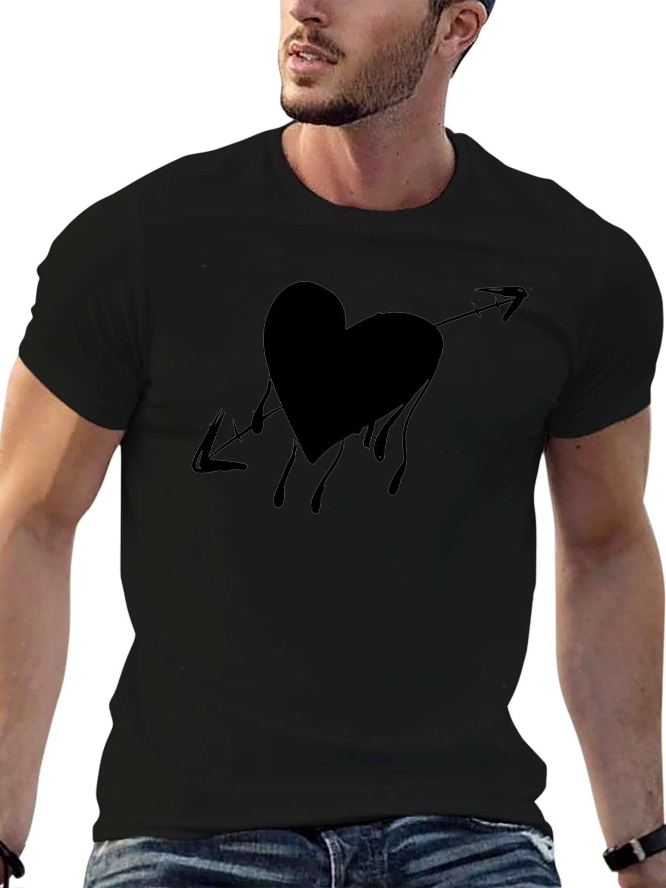 Bleeding Heart Arrow Graphic Tee - Casual Black T-Shirt