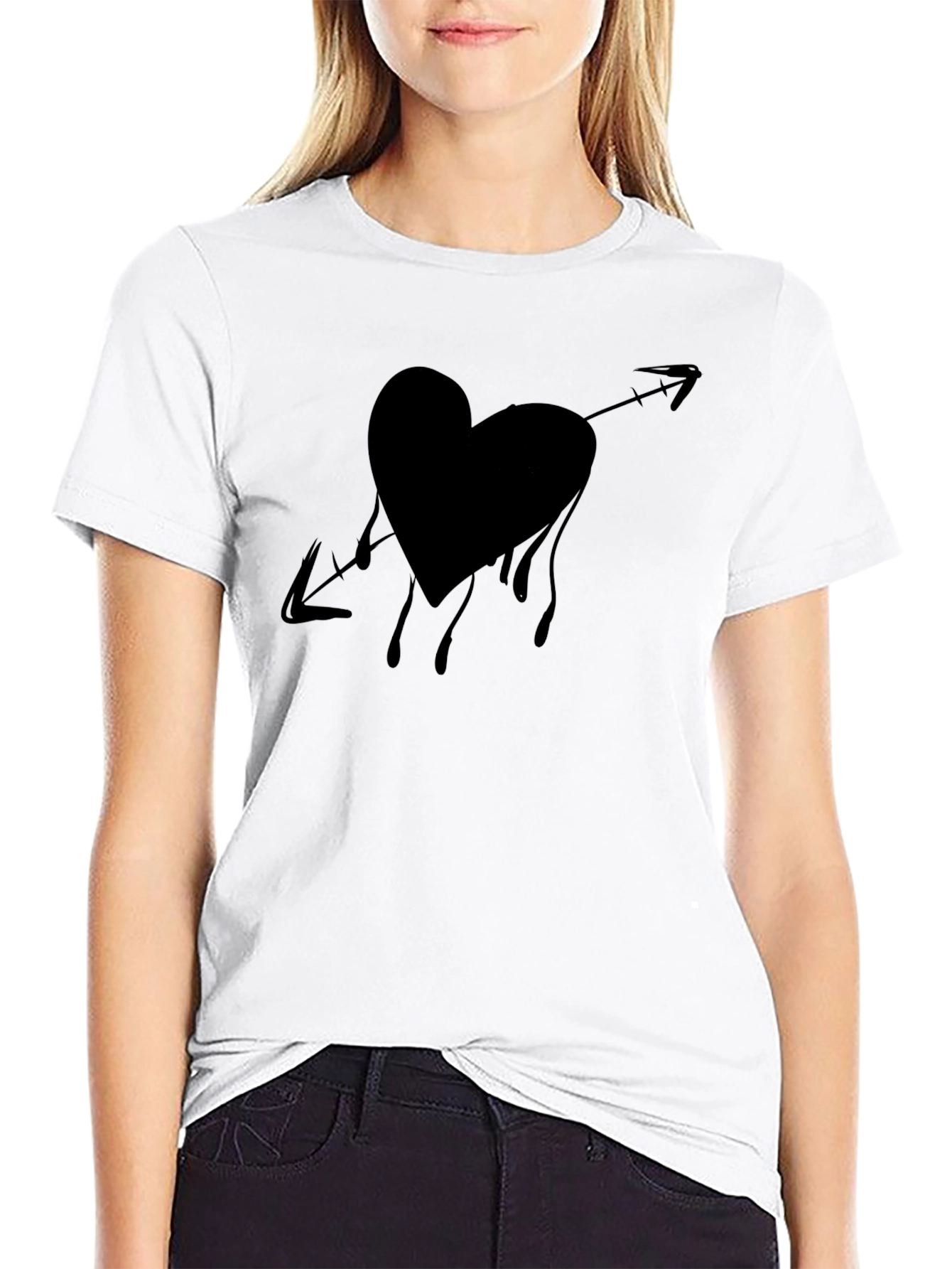 Bleeding Heart Arrow Graphic Tee - Casual Black T-Shirt