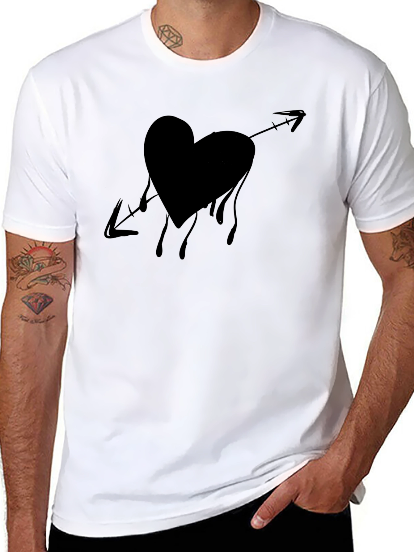 Bleeding Heart Arrow Graphic Tee - Casual Black T-Shirt