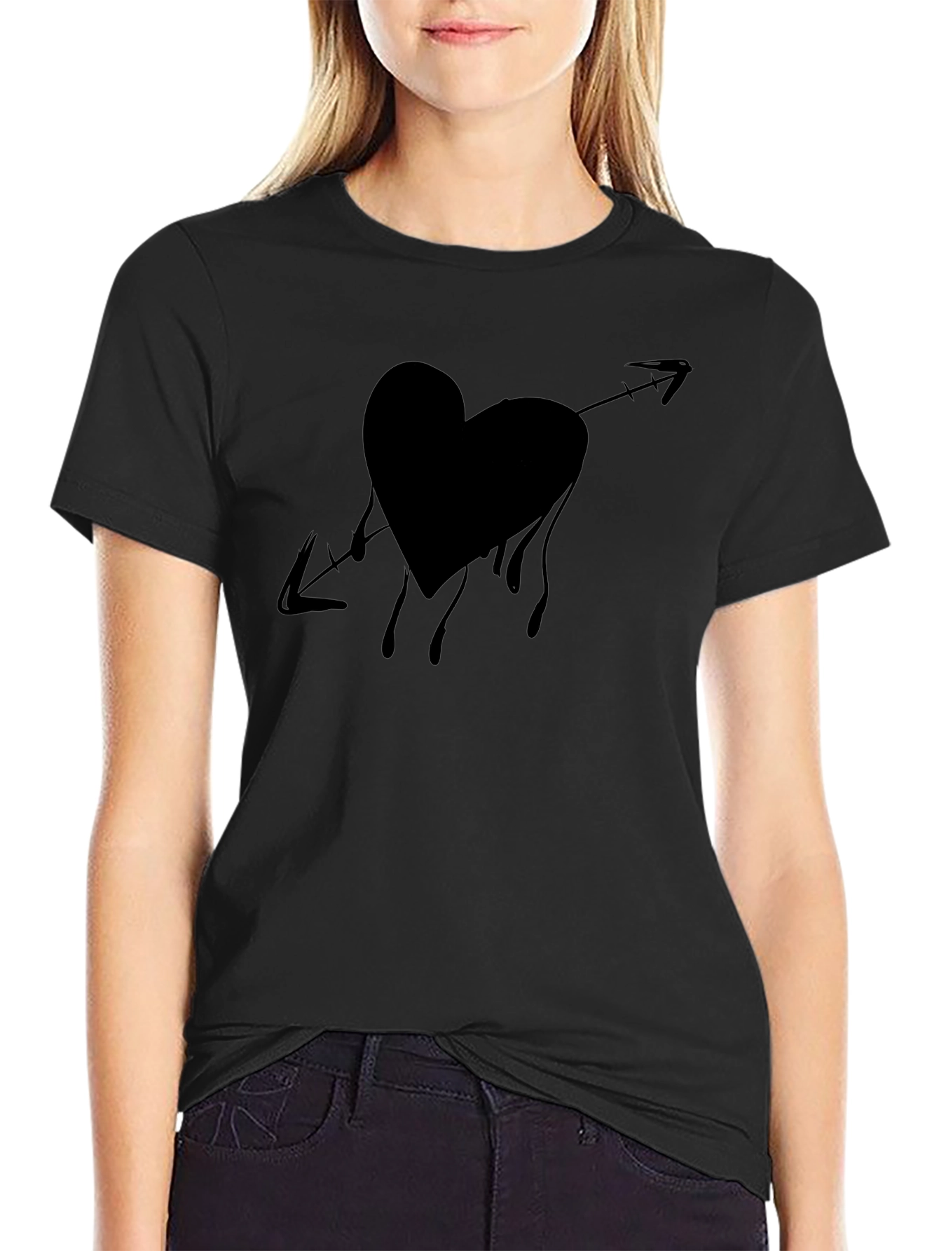 Bleeding Heart Arrow Graphic Tee - Casual Black T-Shirt