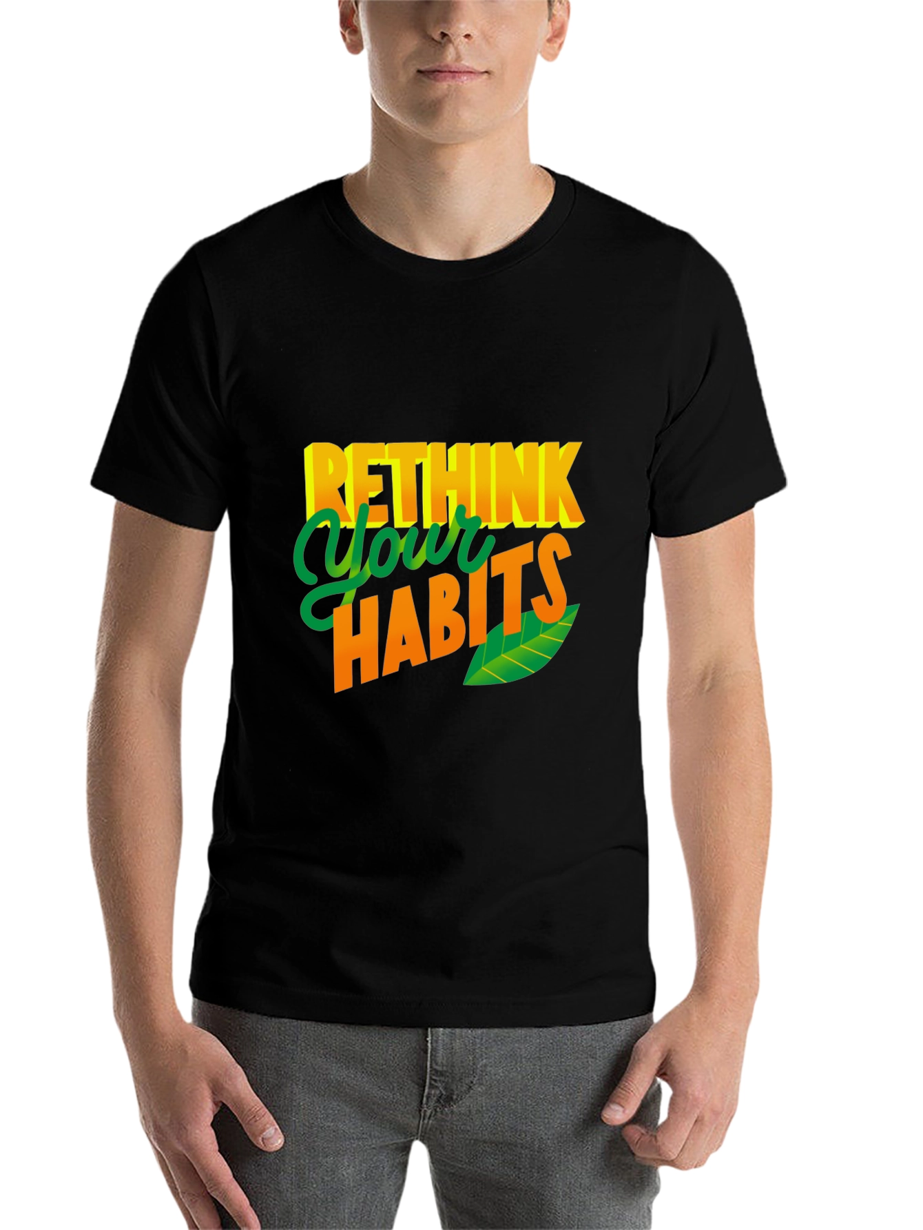 Rethink Your Habits Graphic Tee - Casual Black T-Shirt