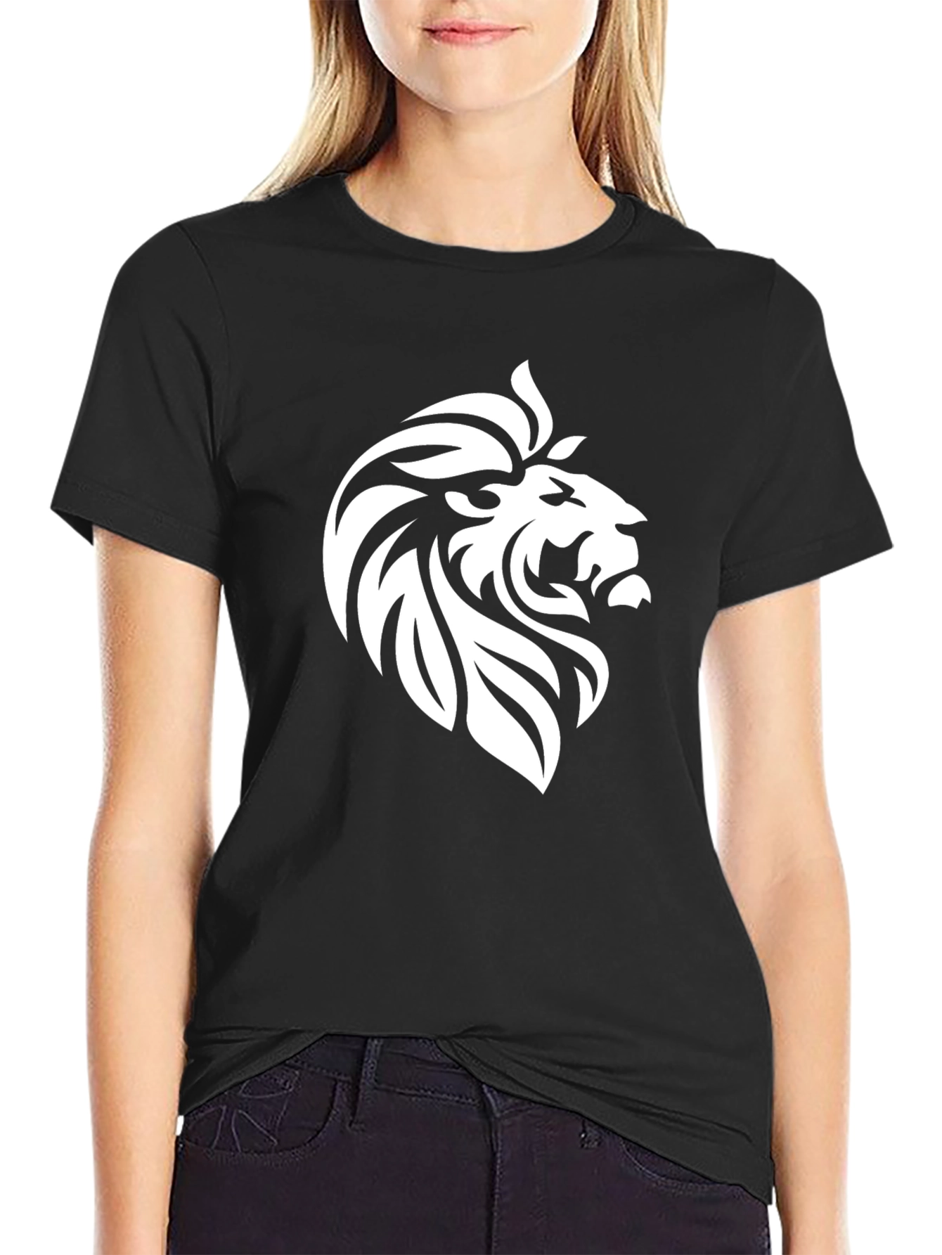 Lion Head Graphic Tee - Black Cotton Comfort