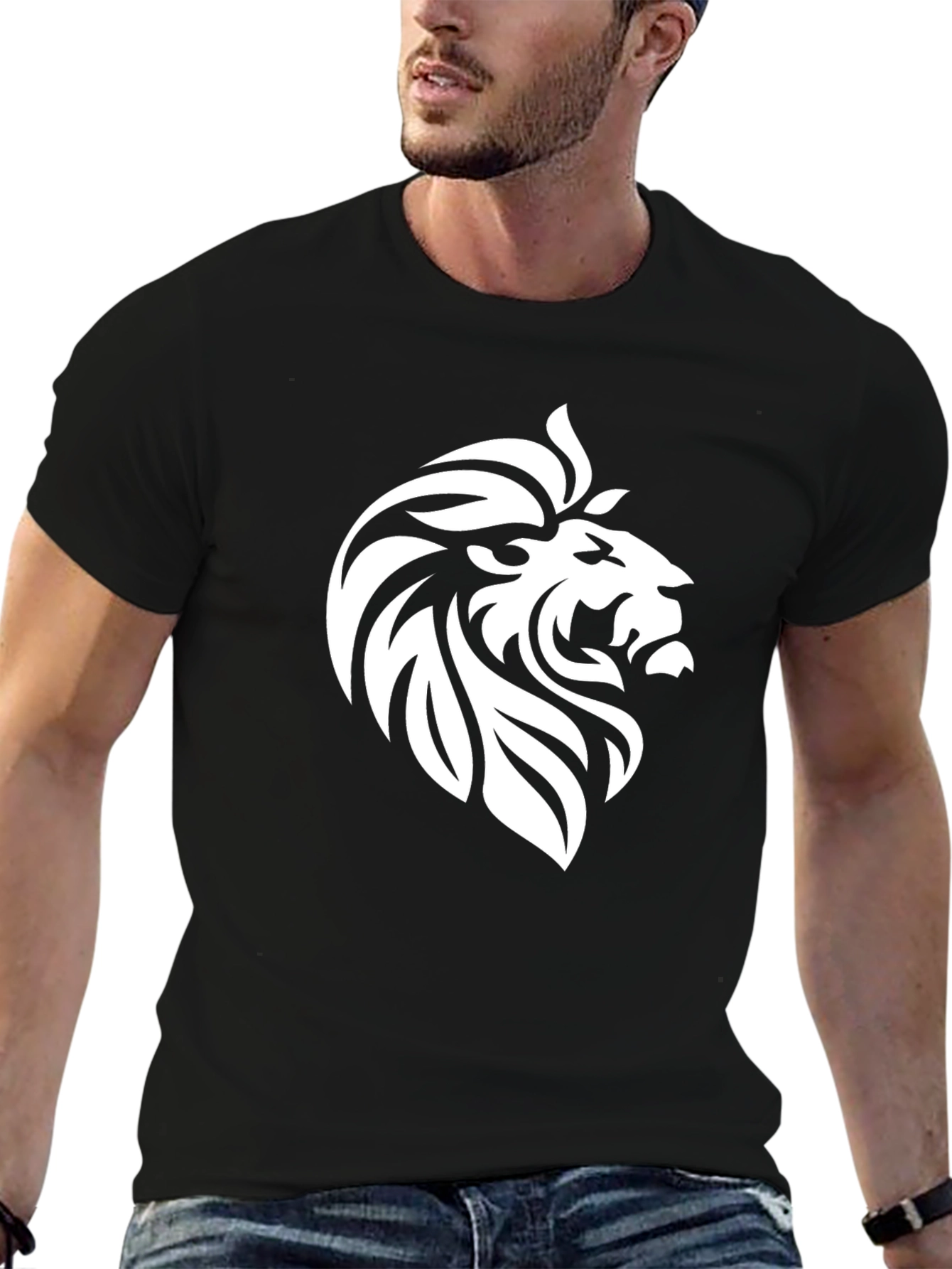 Lion Head Graphic Tee - Black Cotton Comfort