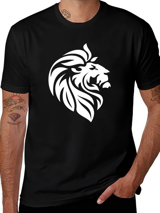 Lion Head Graphic Tee - Black Cotton Comfort