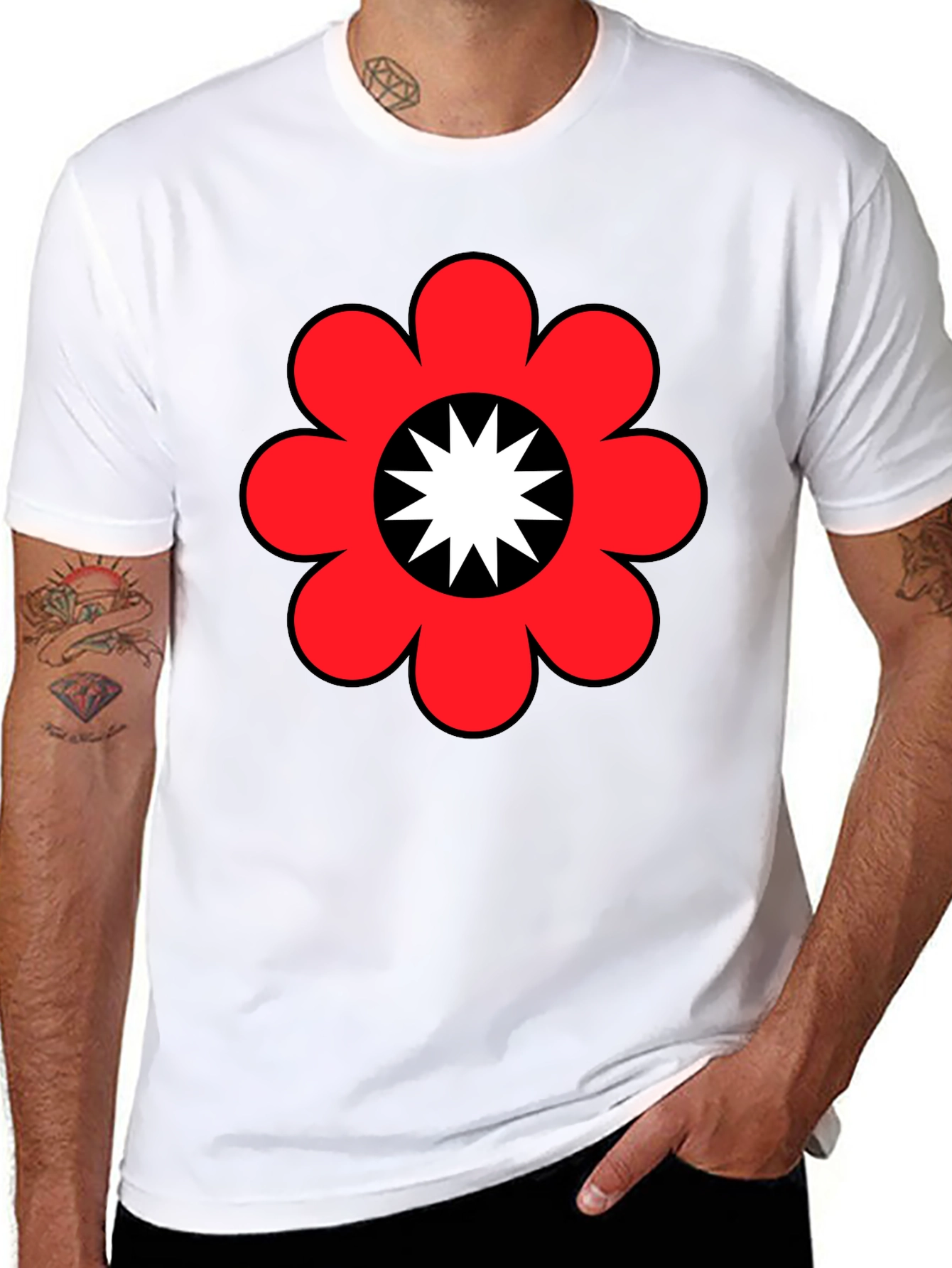 Retro Flower Power Graphic Tee - Black